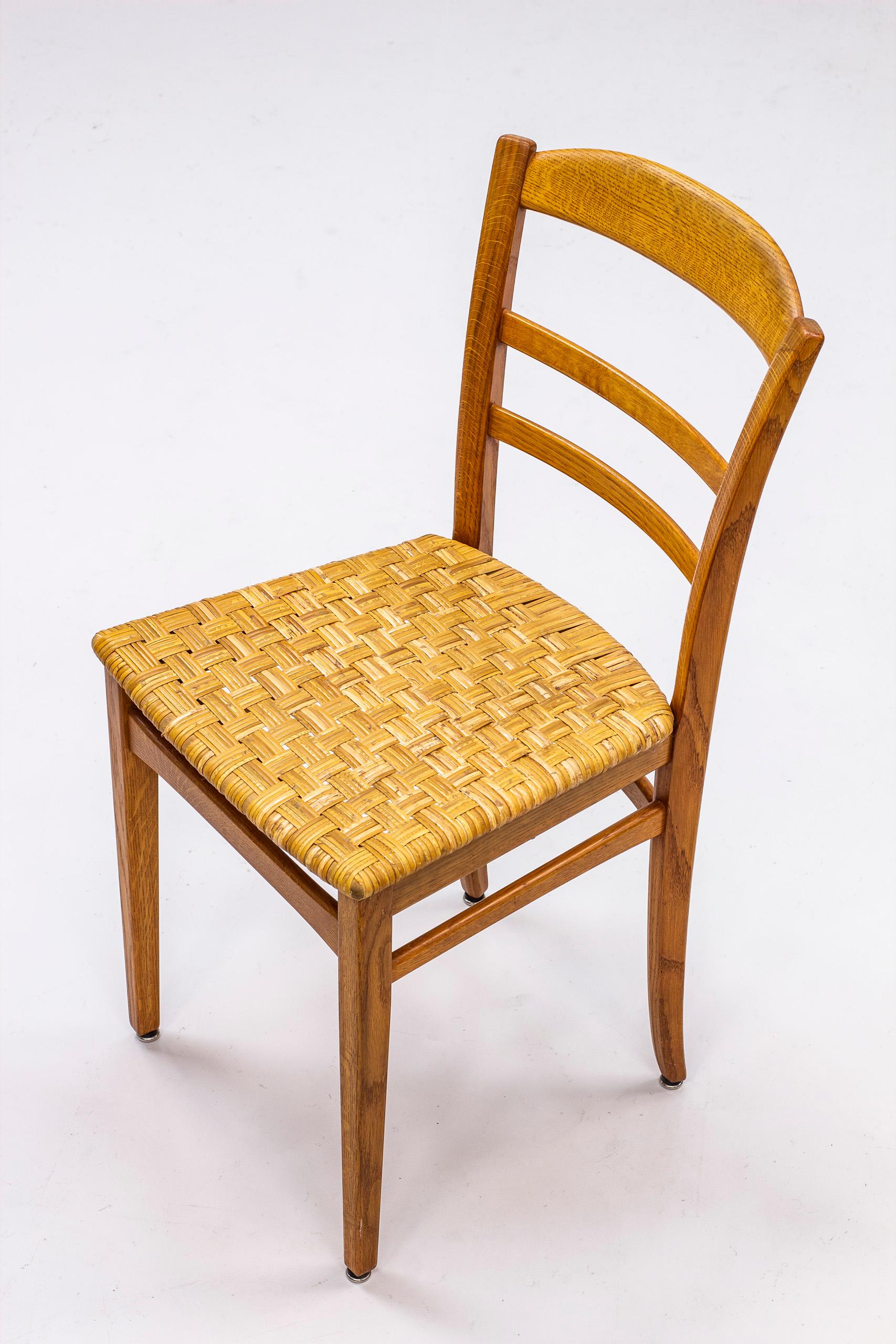 Mid-20th Century Dining Chairs in Oak and Rattan/Cane by Carl Malmsten, Sweden, 1950s