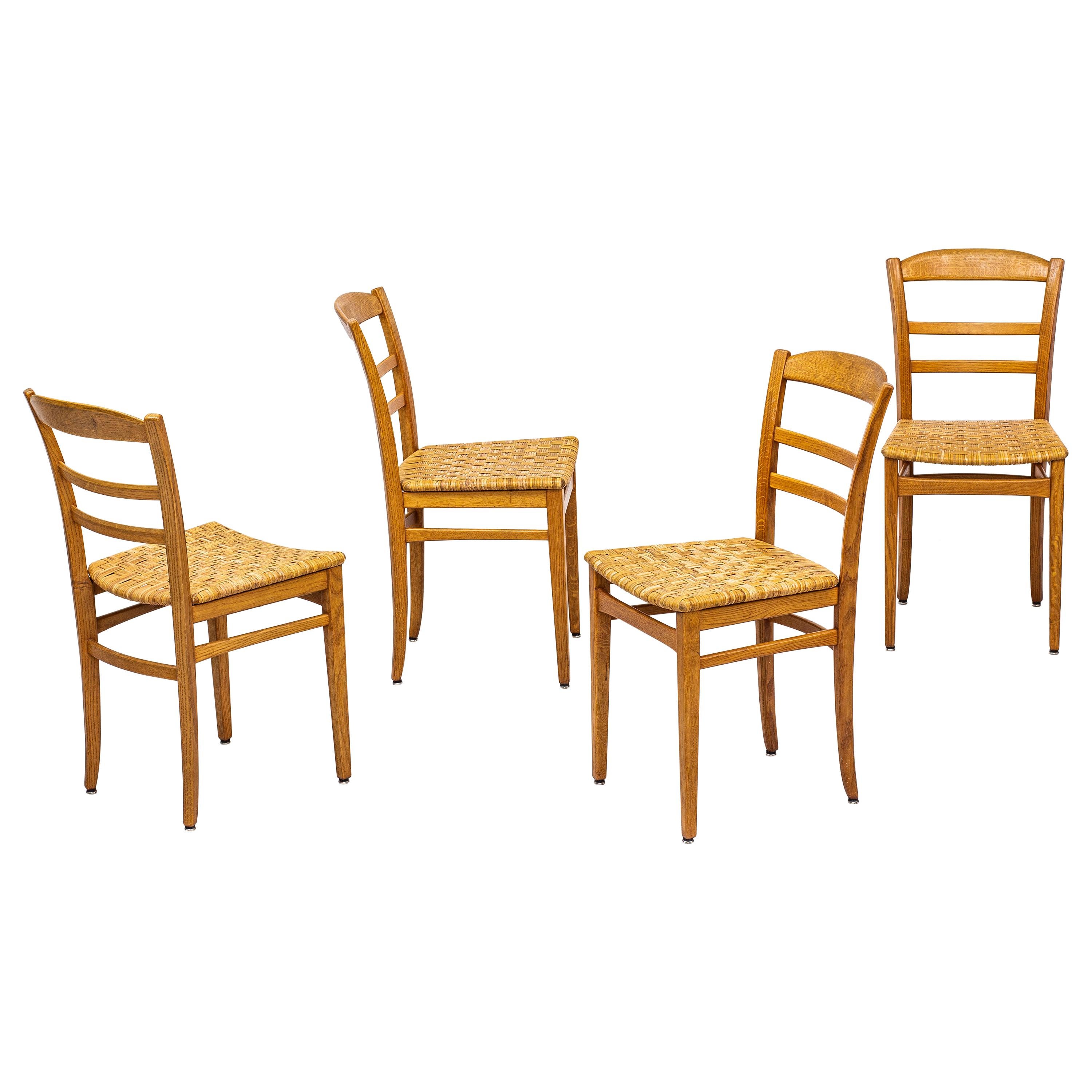 Dining Chairs in Oak and Rattan/Cane by Carl Malmsten, Sweden, 1950s