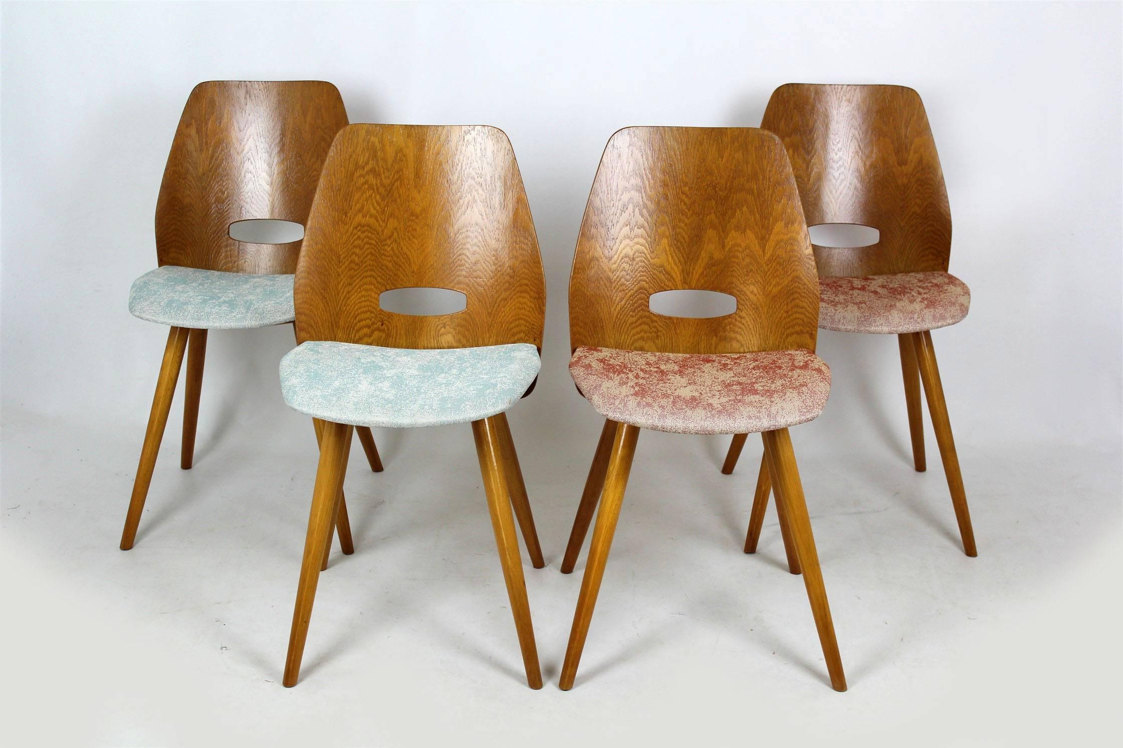 Dining Chairs in Pastel Fabric by Frantisek Jirak for Tatra, 1960s, Set of Four 5