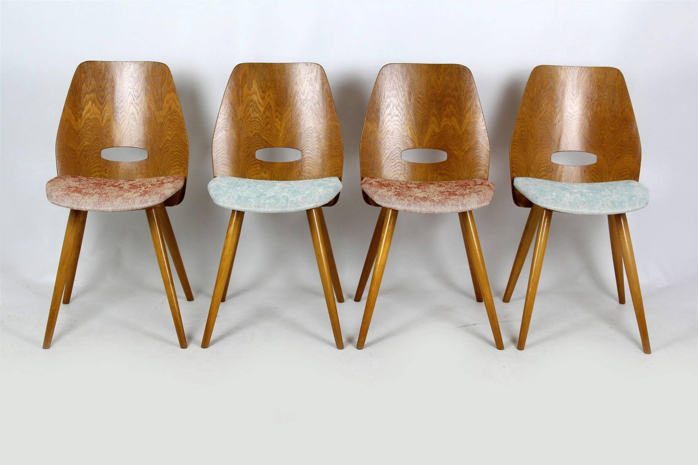 Mid-Century Modern Dining Chairs in Pastel Fabric by Frantisek Jirak for Tatra, 1960s, Set of Four