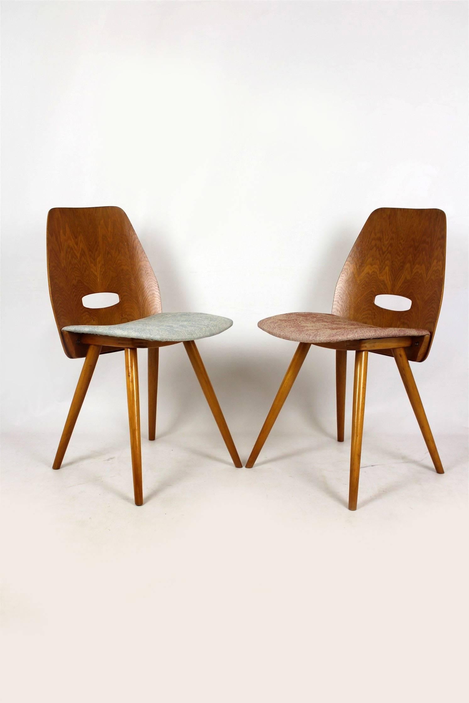 20th Century Dining Chairs in Pastel Fabric by Frantisek Jirak for Tatra, 1960s, Set of Four