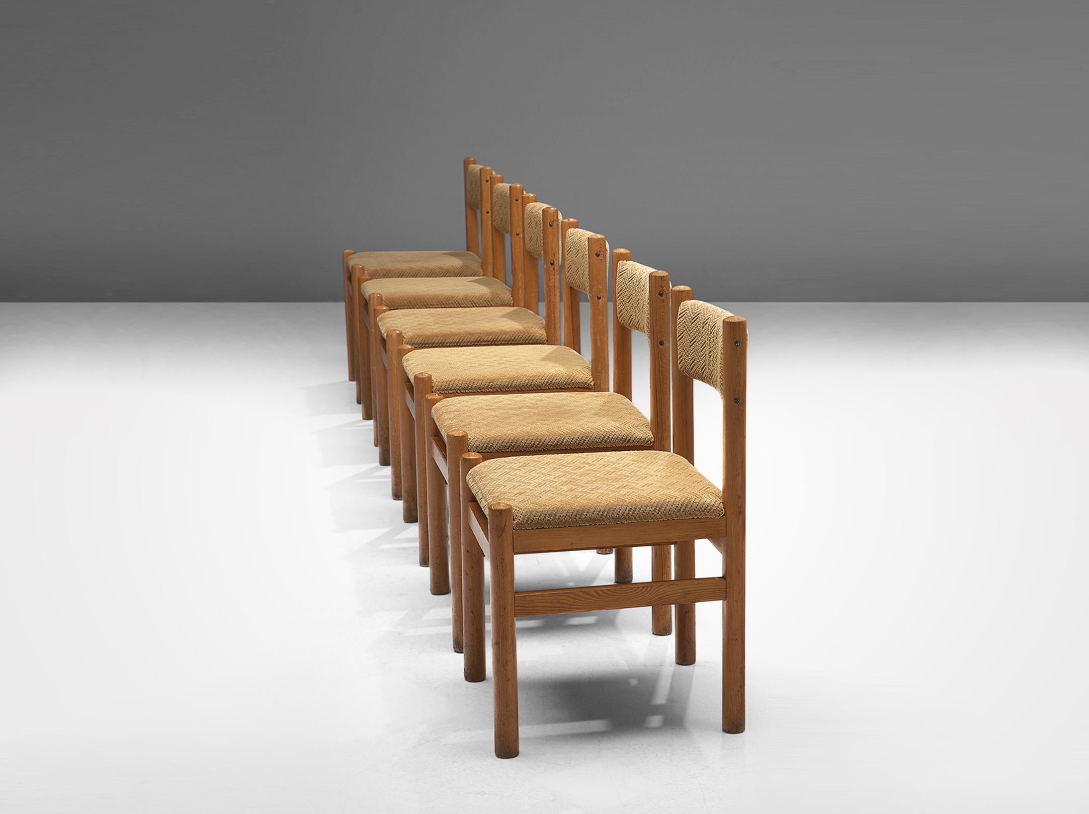 Fabric Dining Chairs by TON in Pine and Beige Upholstery