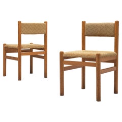 Dining Chairs in Pine and Beige Upholstery