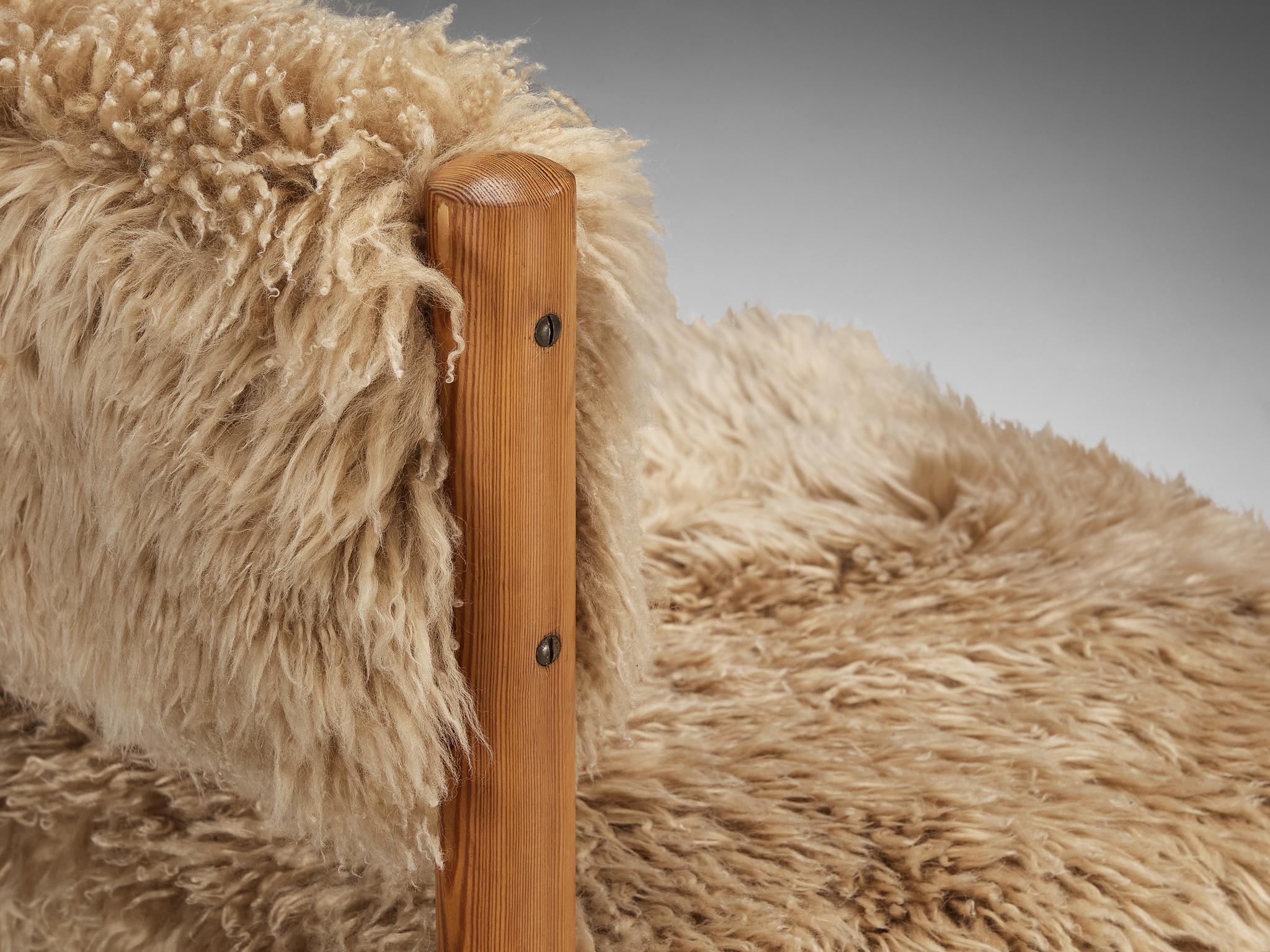 Czech Dining Chairs in Pine and Sheepskin