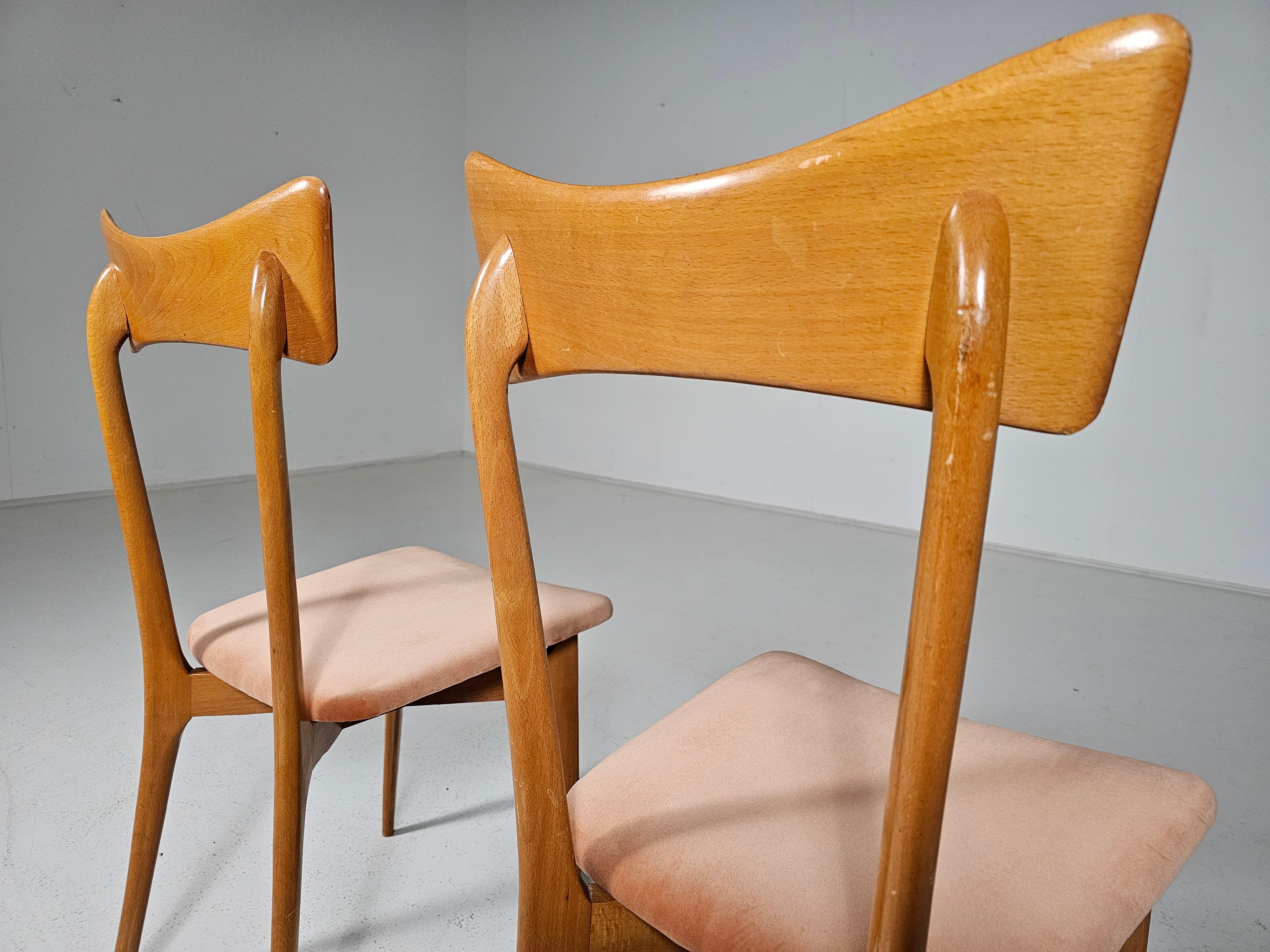 Sedie da pranzo in velluto rosa di Ico Parisi per Ariberto Colombo, anni '50, Set di 6 in vendita 1