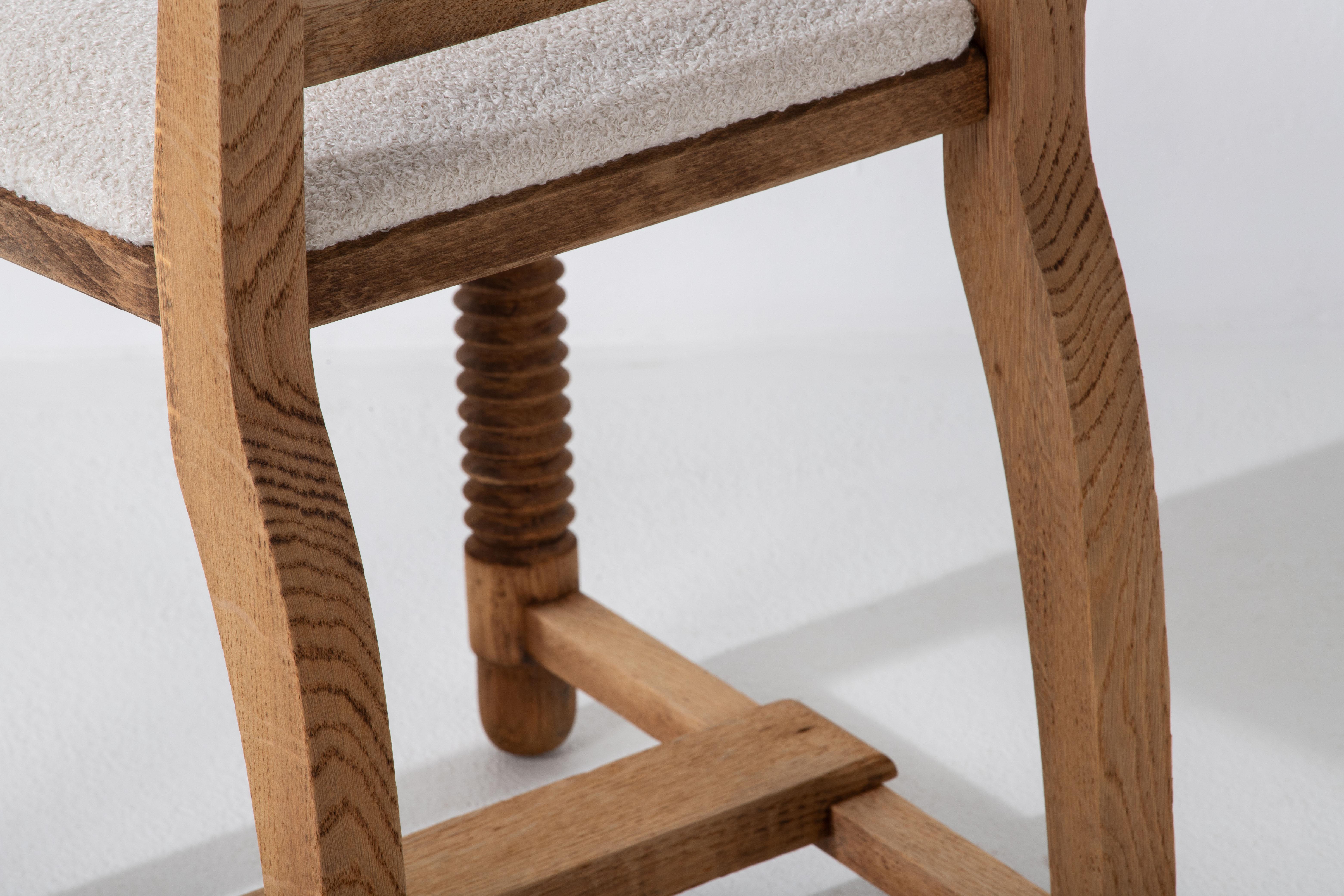 Dining Chairs in Solid Oak and Bouclé Fabric, Charles Dudouyt 6