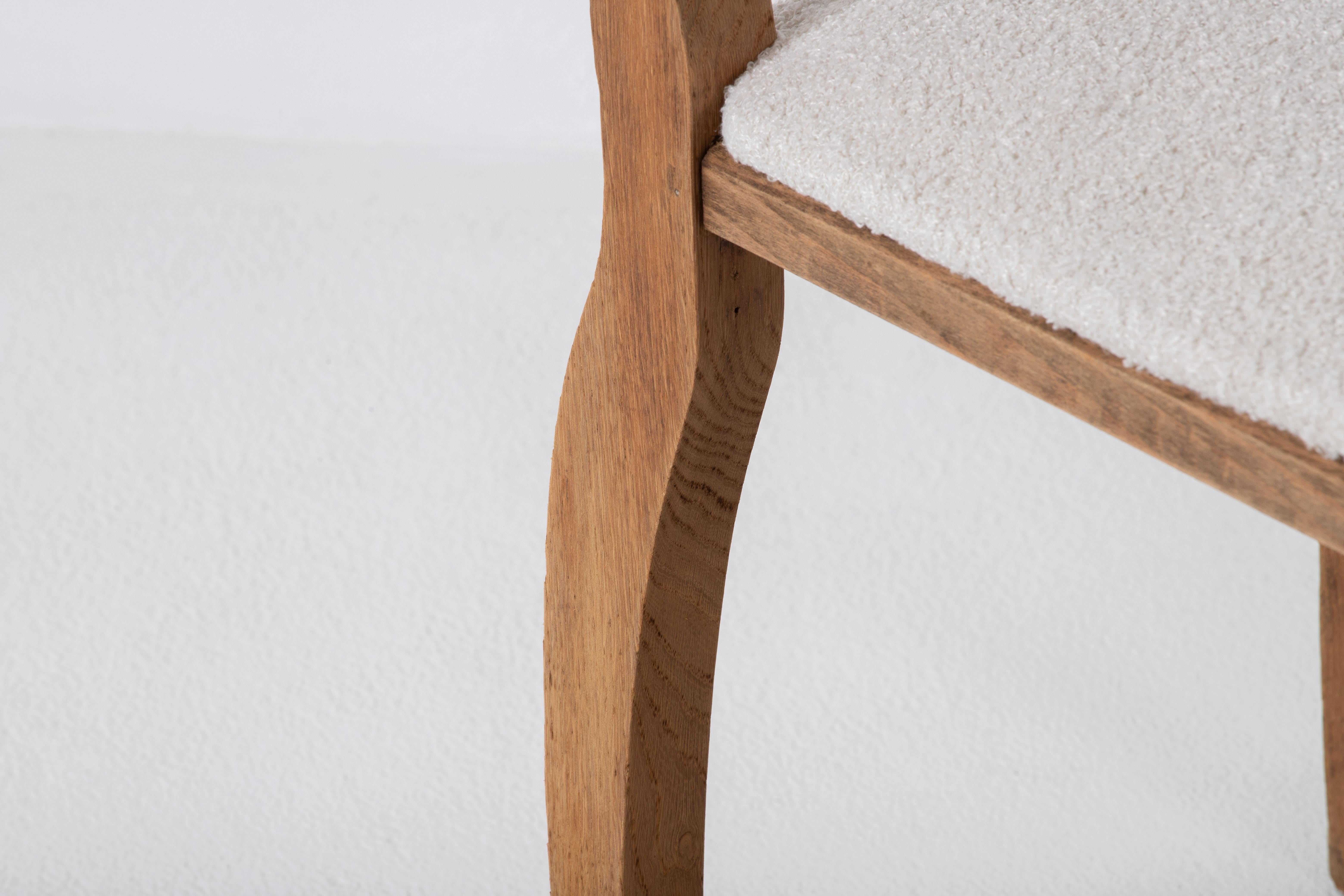 Dining Chairs in Solid Oak and Bouclé Fabric, Charles Dudouyt 8