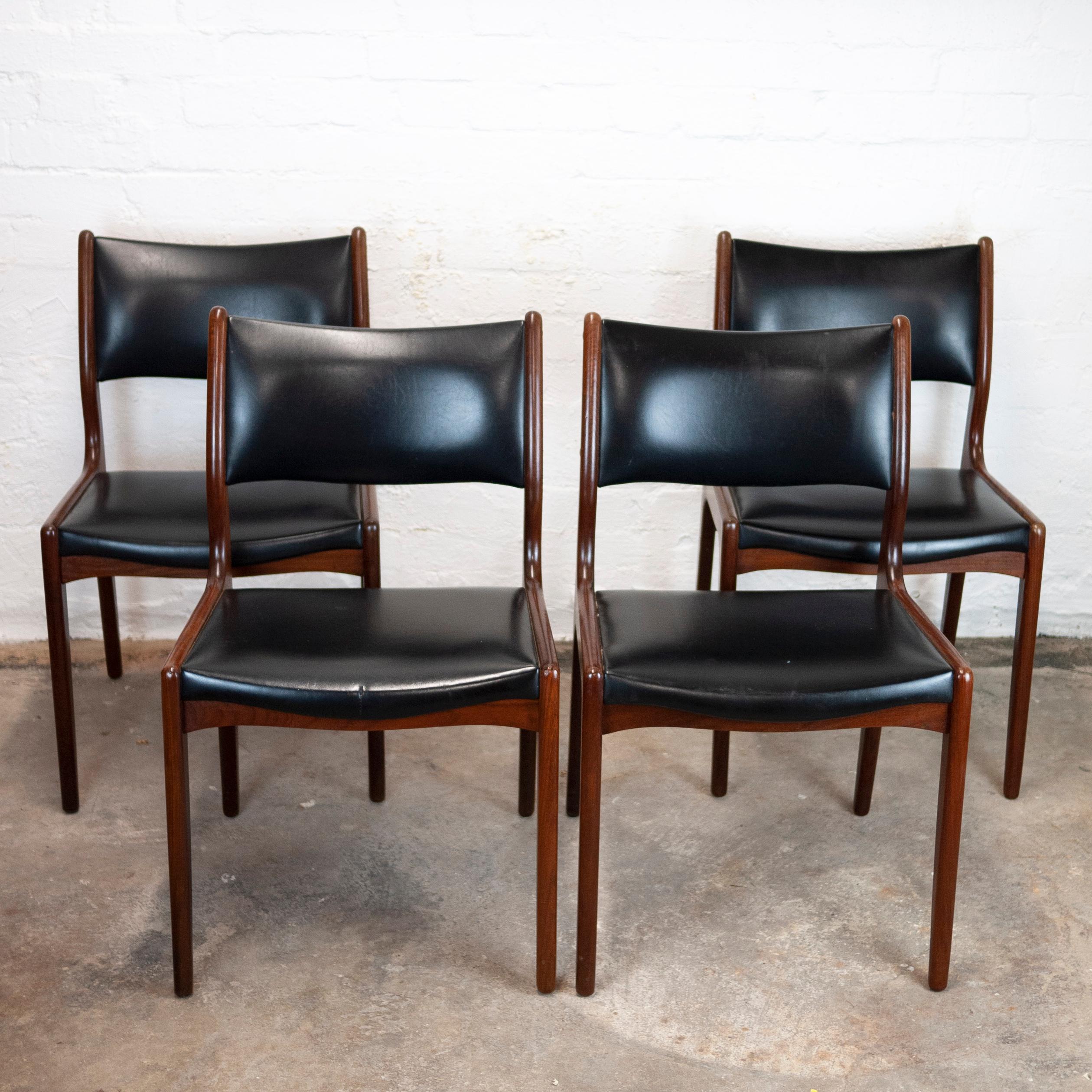 Mid-Century Modern Dining Chairs in Teak and Black Vinyl by Johannes Andersen for Uldum Møbelfabrik