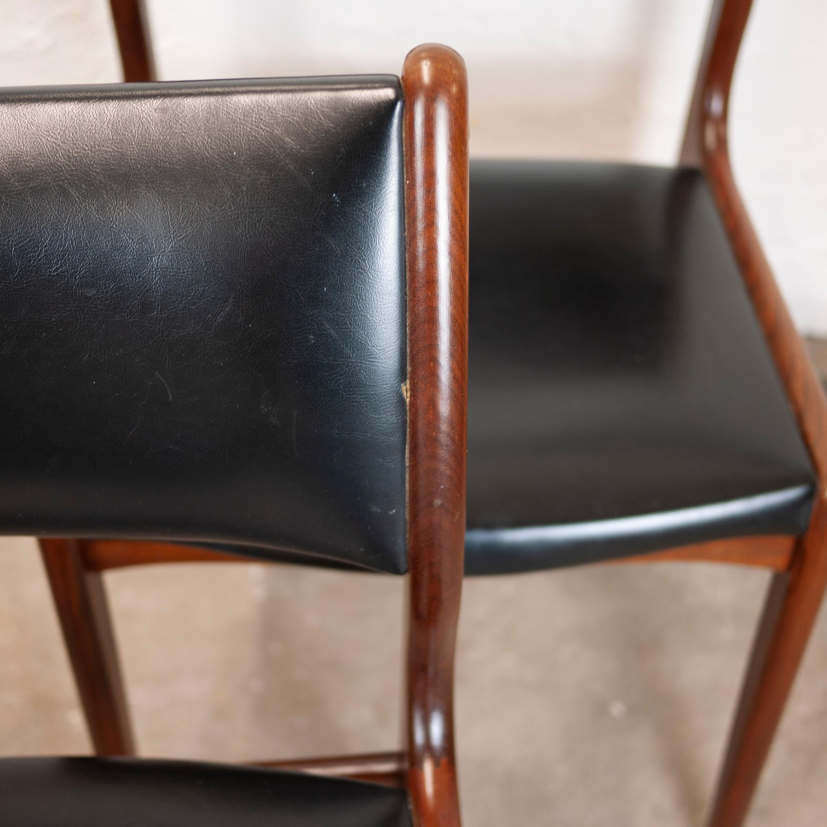Mid-20th Century Dining Chairs in Teak and Black Vinyl by Johannes Andersen for Uldum Møbelfabrik