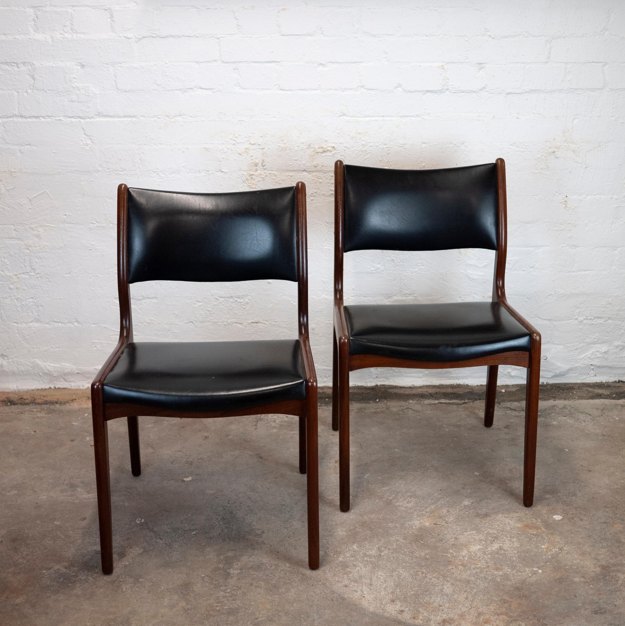 Faux Leather Dining Chairs in Teak and Black Vinyl by Johannes Andersen for Uldum Møbelfabrik