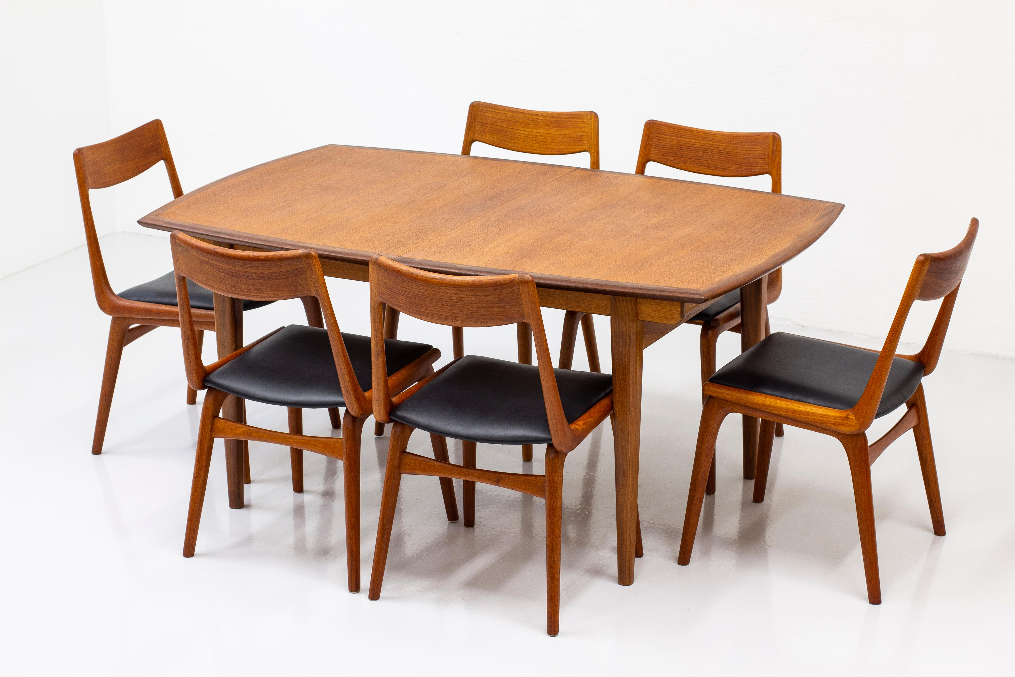 Danish Dining Chairs in Teak and Leather by Alfred Christensen, Slagelse, Denmark