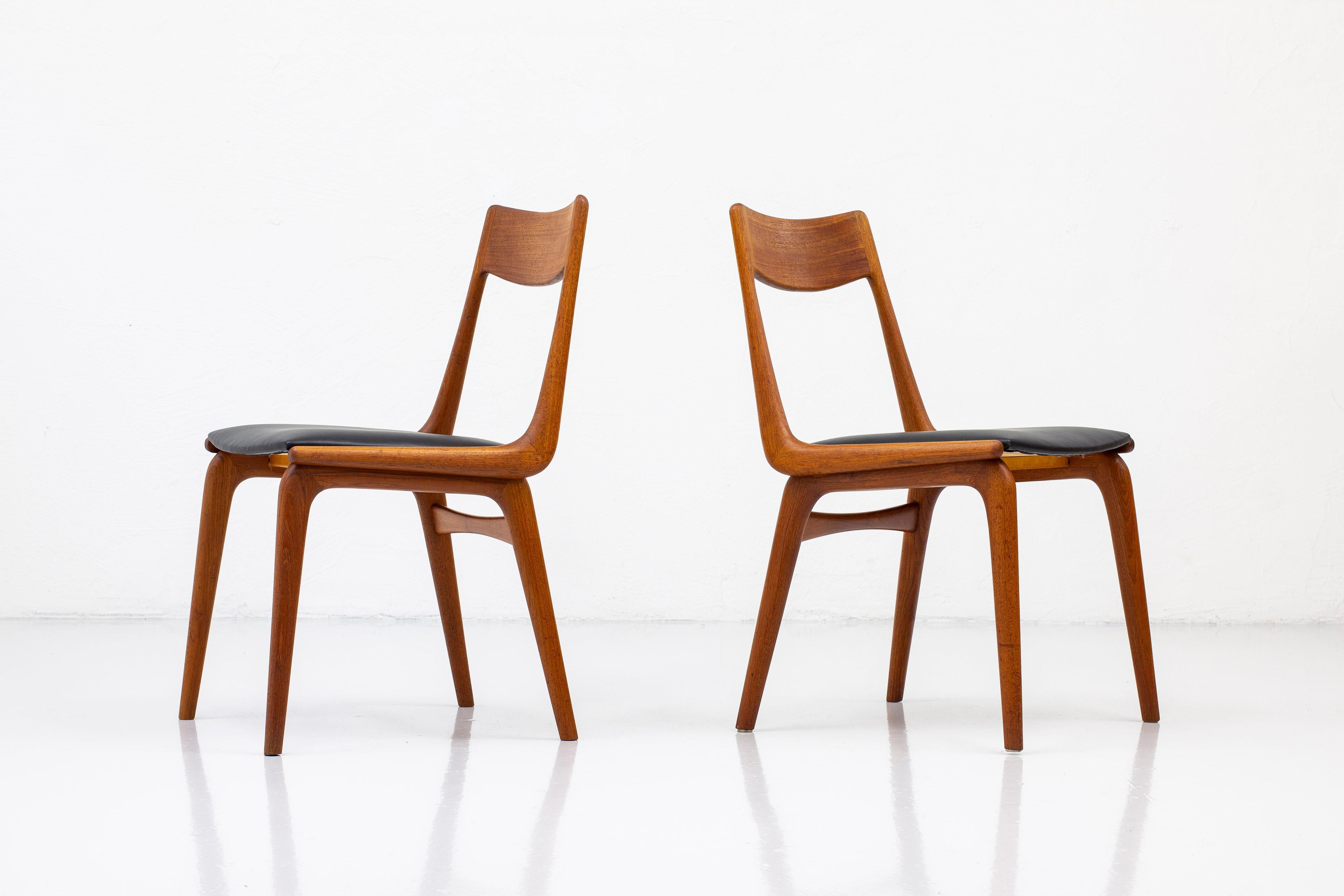 Danish Dining Chairs in Teak and Leather by Alfred Christensen, Slagelse, Denmark