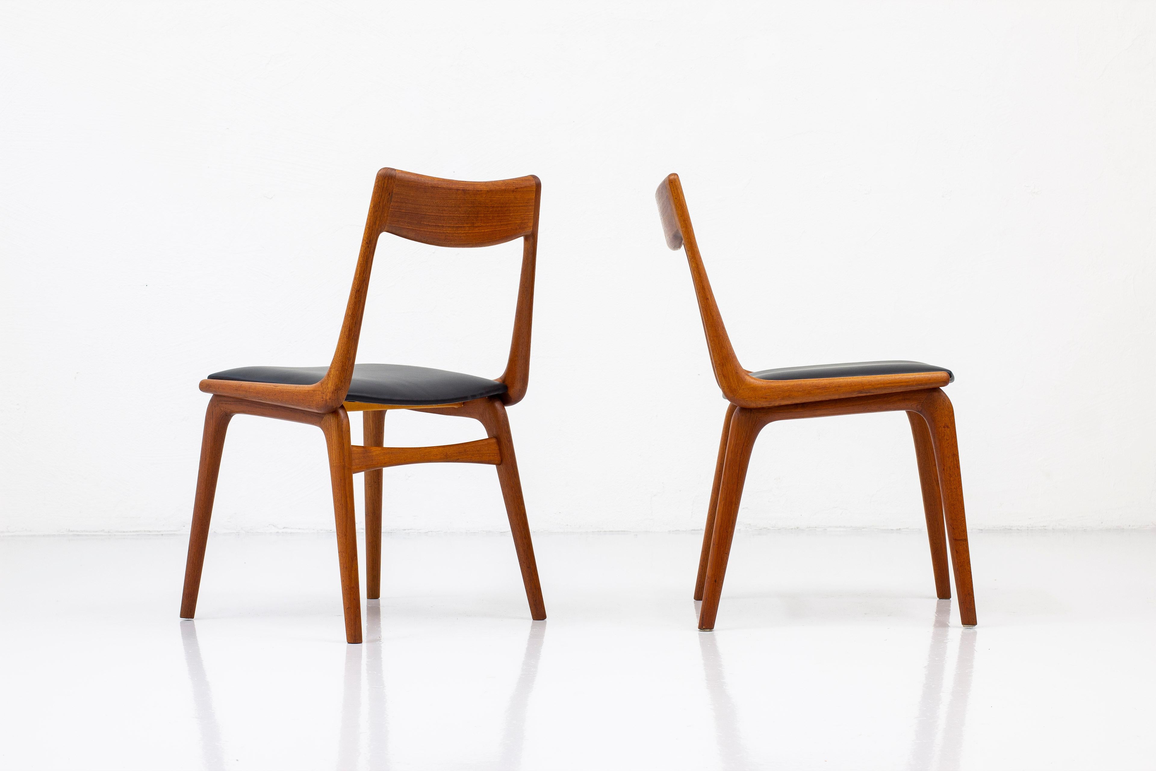 Dining Chairs in Teak and Leather by Alfred Christensen, Slagelse, Denmark In Good Condition In Hägersten, SE