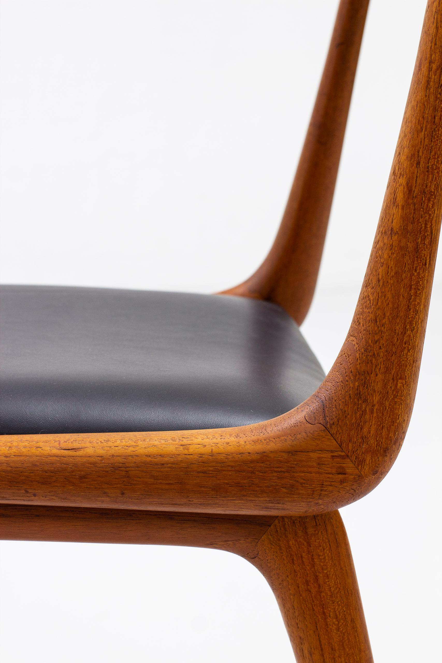 Dining Chairs in Teak and Leather by Alfred Christensen, Slagelse, Denmark 2