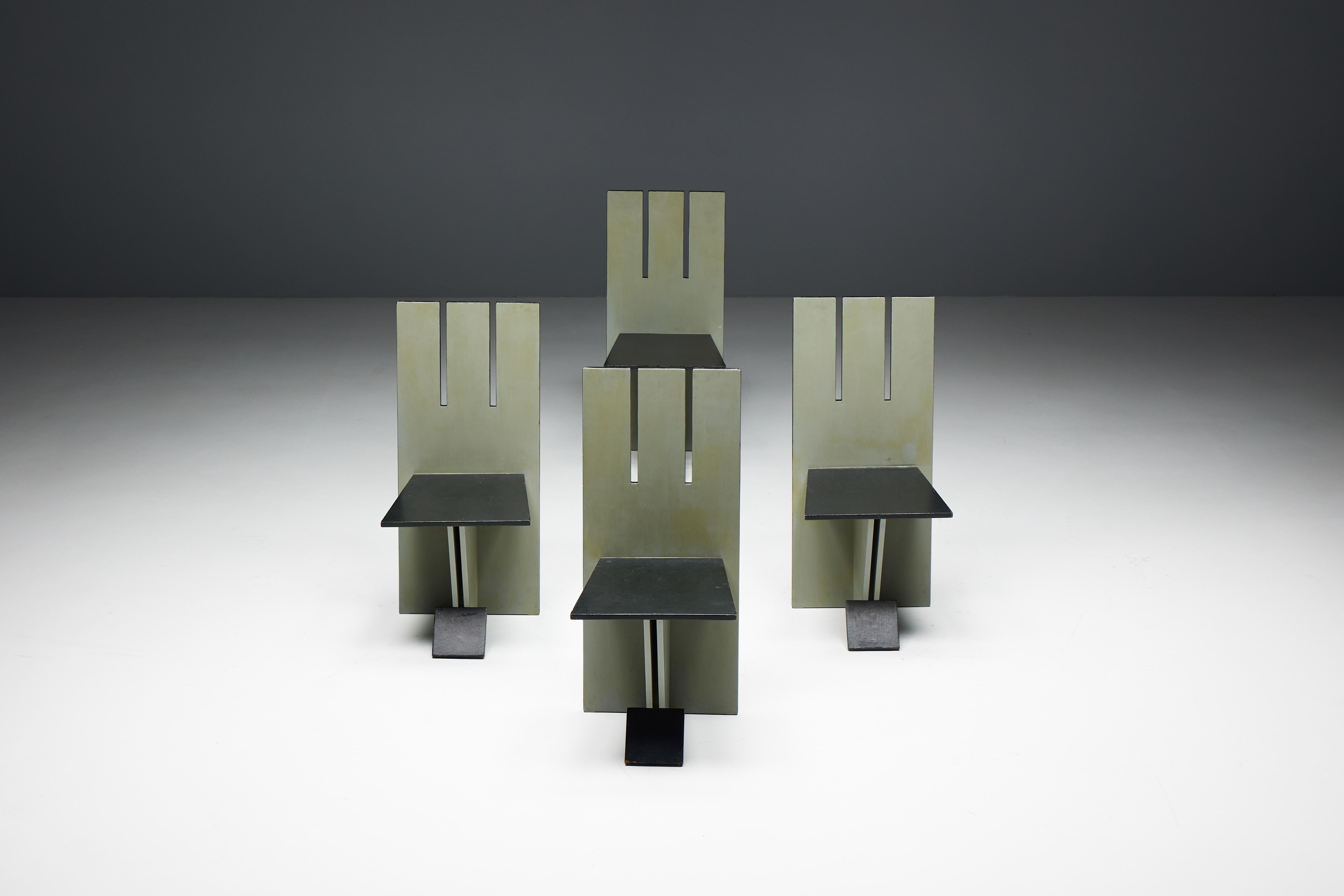 Dining Chairs in the style of De Stijl Movement, Netherlands, 1950s In Good Condition For Sale In Antwerp, BE