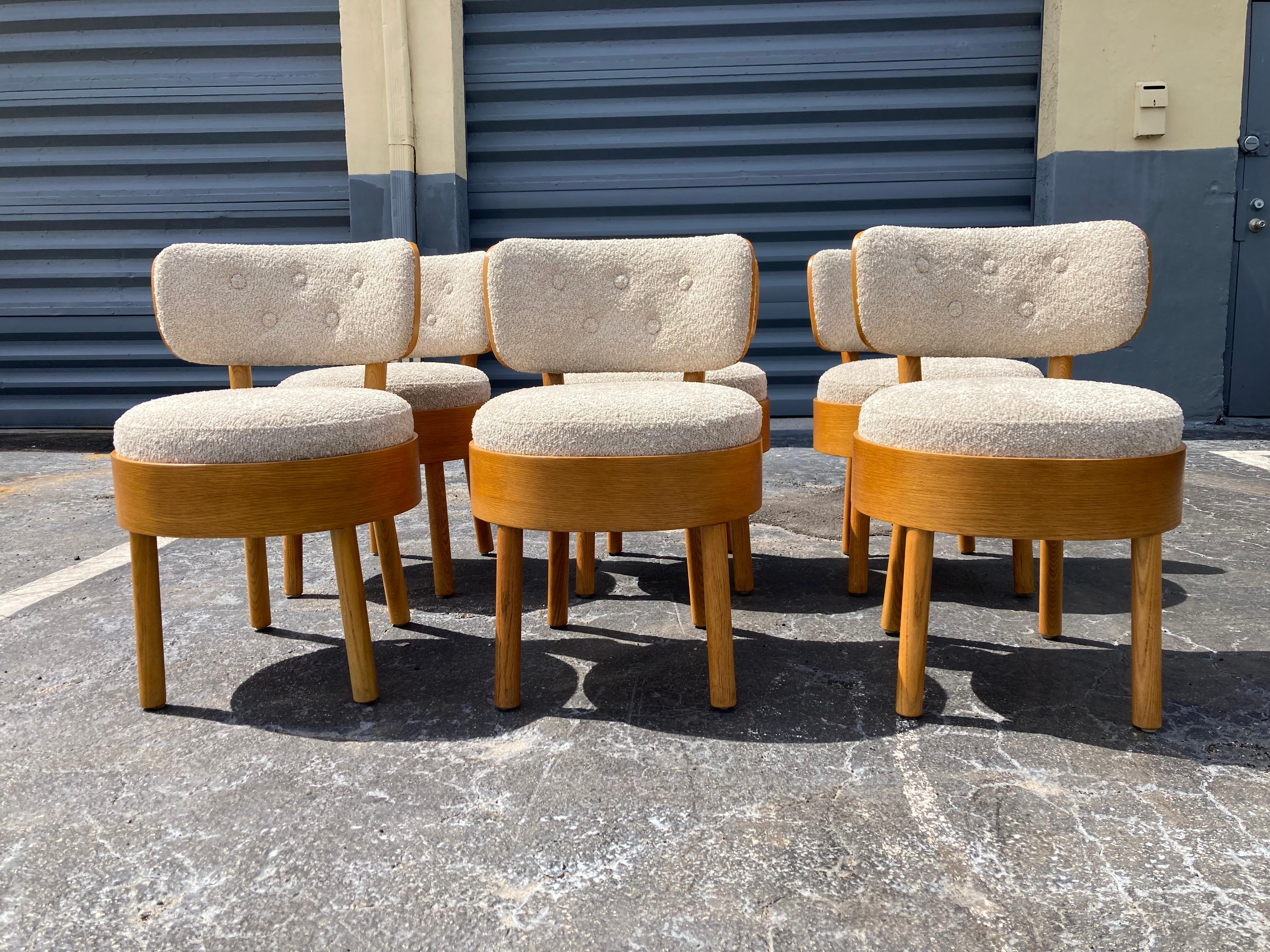 Late 20th Century Dining Chairs in the style of Viggo Boesen, Bentwood, Oak and Boucle For Sale