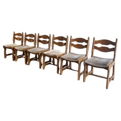 Dining Chairs in Wood and Fabric by Guillerme Et Chambron, 1950s, Set of 6