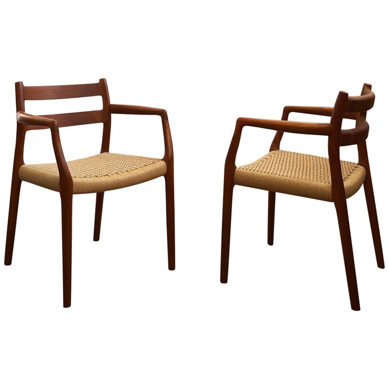 Dining Chairs, Model 67 by Niels O. Møller in Teak and Paper Cord, Set of 2 For Sale