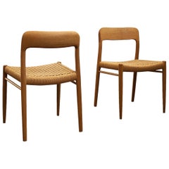 Dining Chairs, Model 75 by Niels O. Møller in Oak and Paper Cord, Set of 2