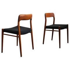 Dining Chairs, Model 75 by Niels O. Møller in Teak and Dark Upholstery, Set of 2