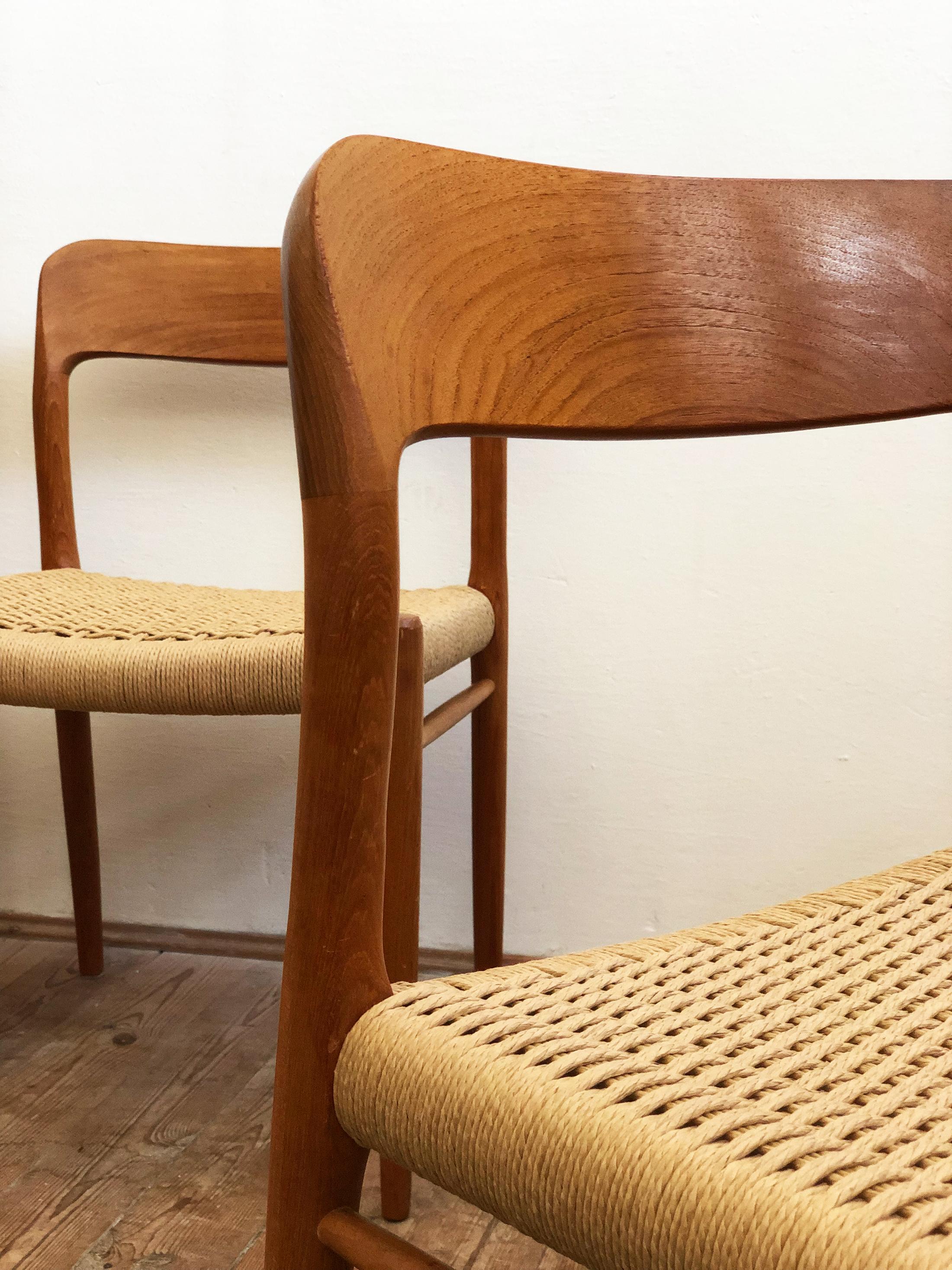 Dining Chairs, Model 75 by Niels O. Møller in Teak and Paper Cord, Set of 4 3
