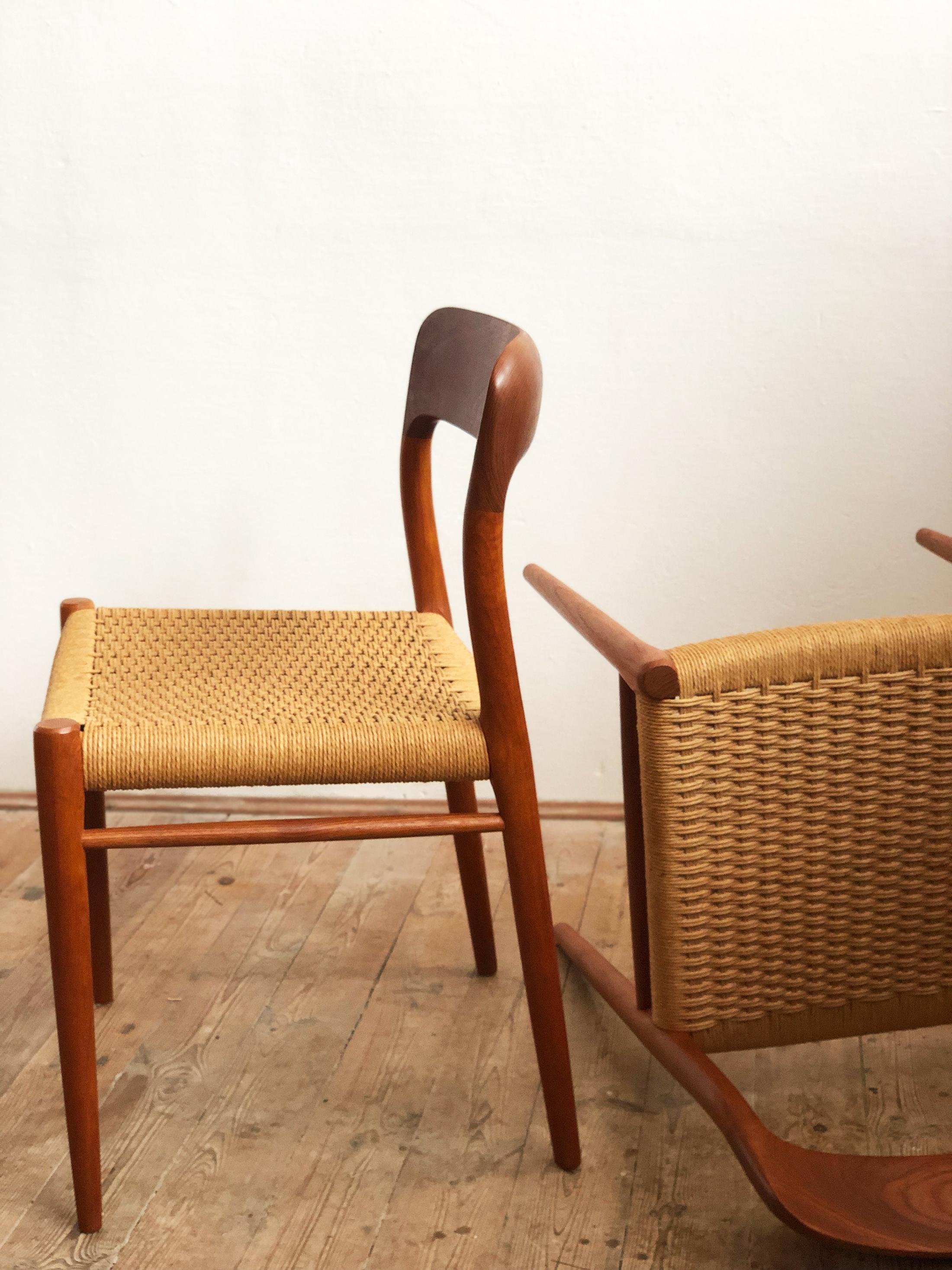 Dining Chairs, Model 75 by Niels O. Møller in Teak and Paper Cord, Set of 4 For Sale 4