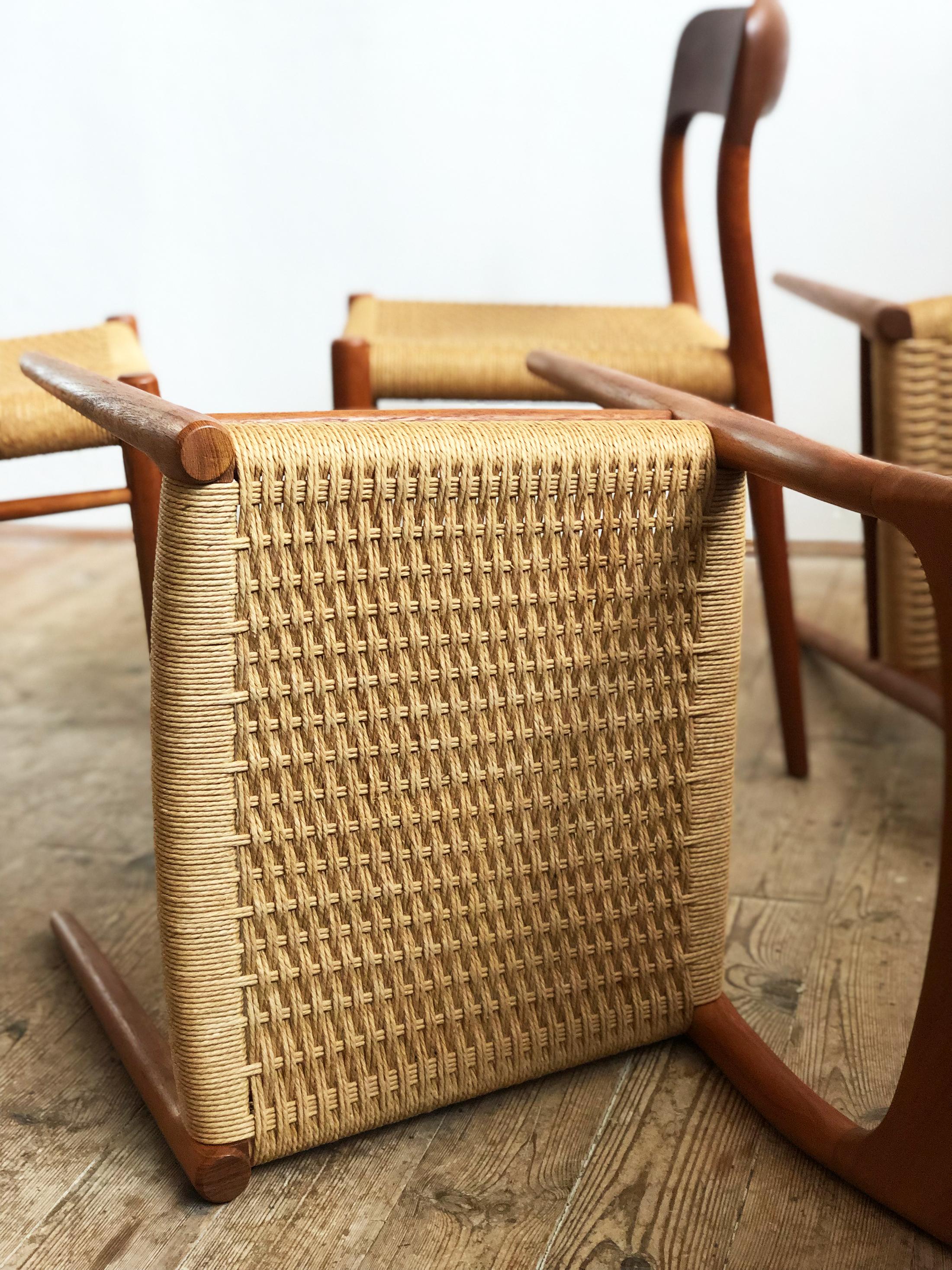 Dining Chairs, Model 75 by Niels O. Møller in Teak and Paper Cord, Set of 4 For Sale 5
