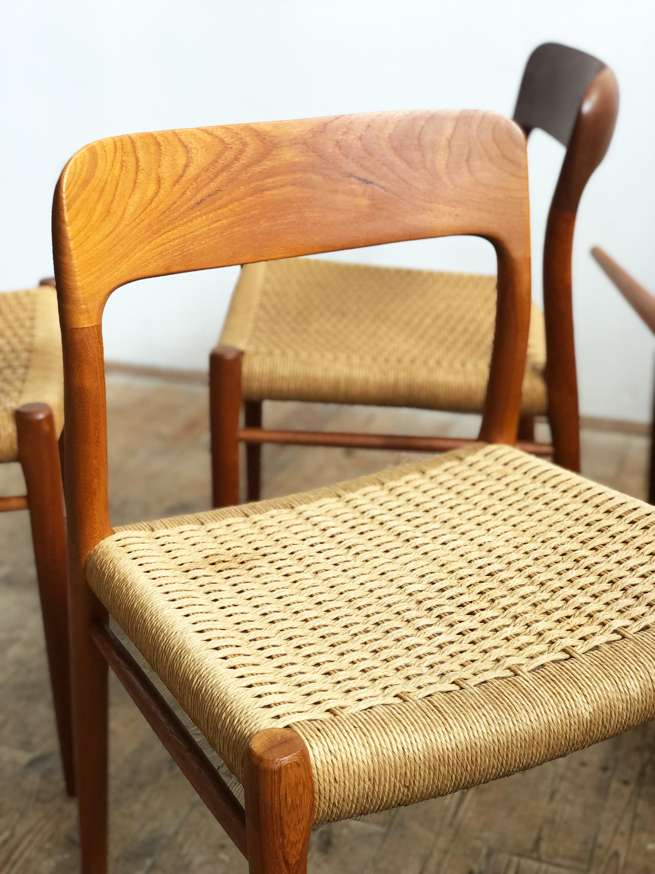 Dining Chairs, Model 75 by Niels O. Møller in Teak and Paper Cord, Set of 4 For Sale 6