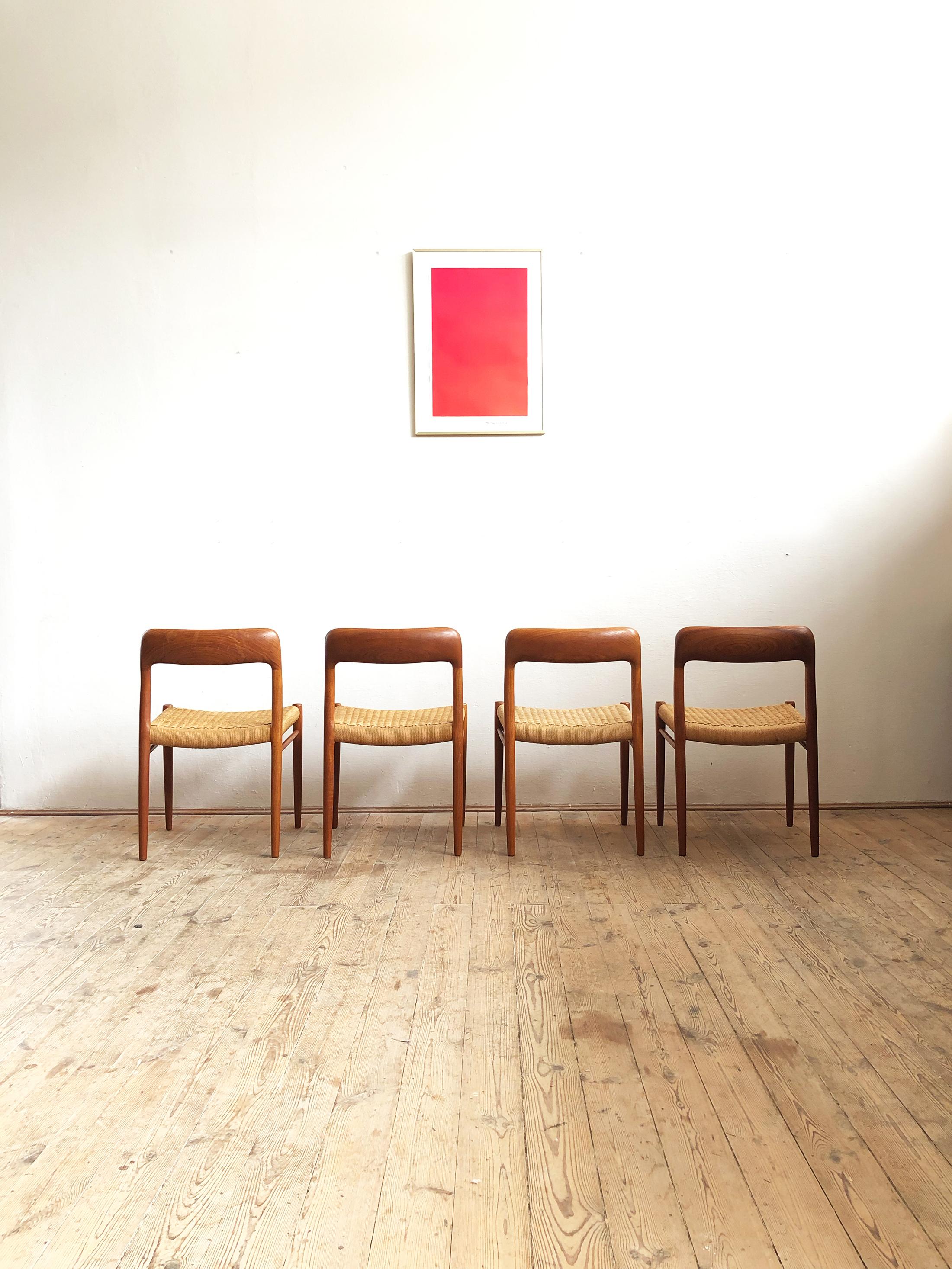 Dining Chairs, Model 75 by Niels O. Møller in Teak and Paper Cord, Set of 4 In Good Condition For Sale In Munich, Bavaria