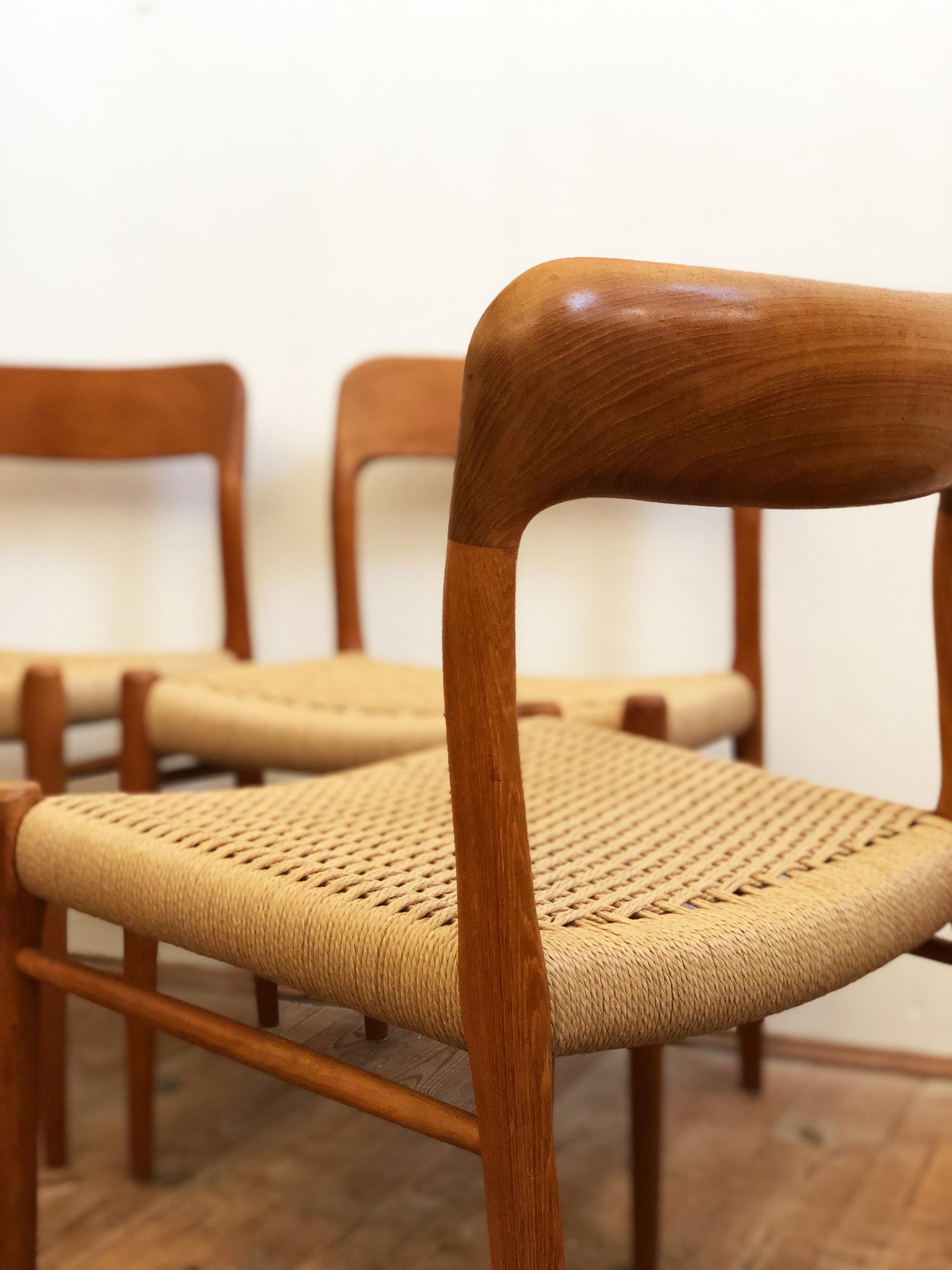 Mid-20th Century Dining Chairs, Model 75 by Niels O. Møller in Teak and Paper Cord, Set of 4