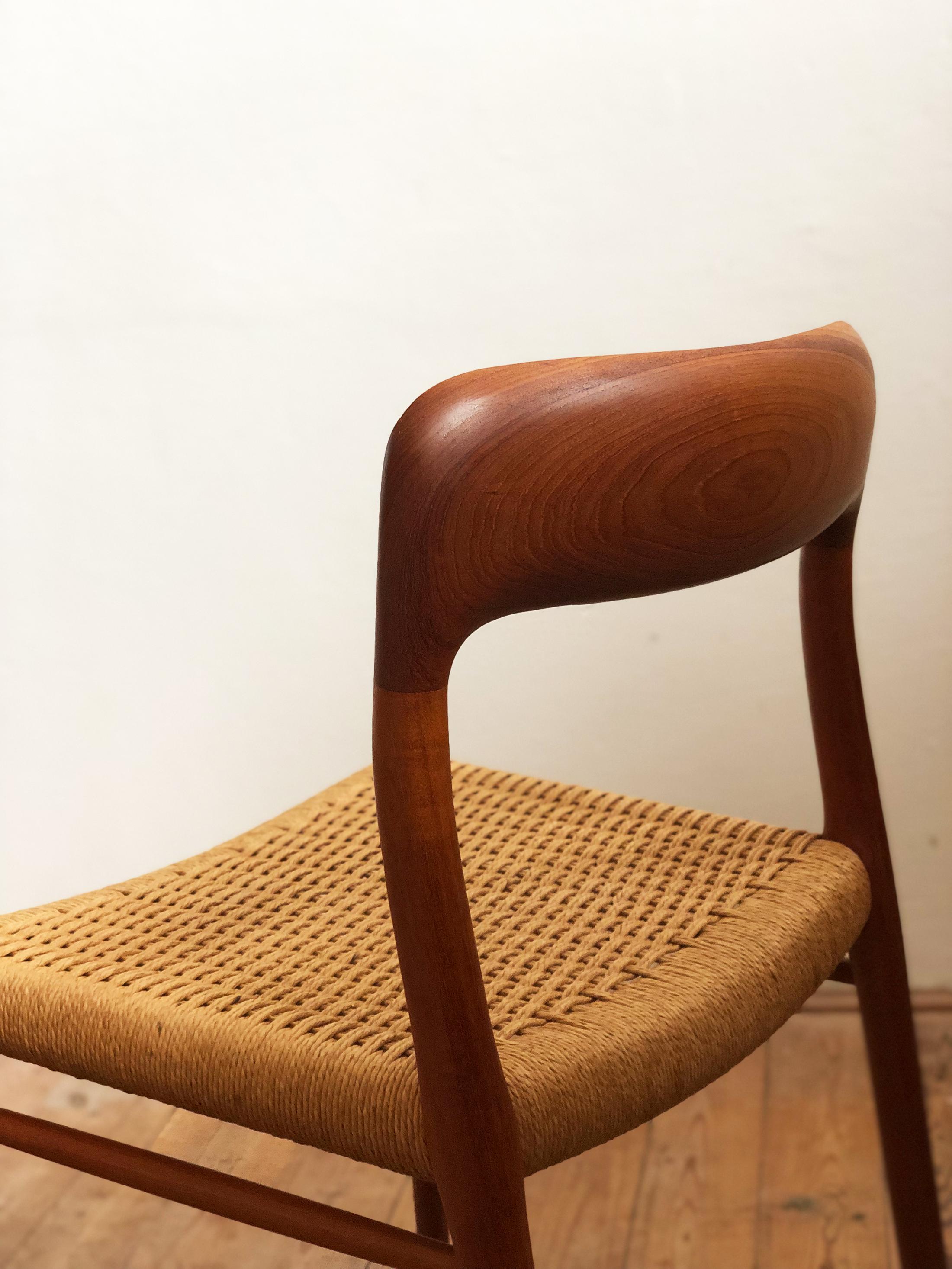 Dining Chairs, Model 75 by Niels O. Møller in Teak and Paper Cord, Set of 4 For Sale 2