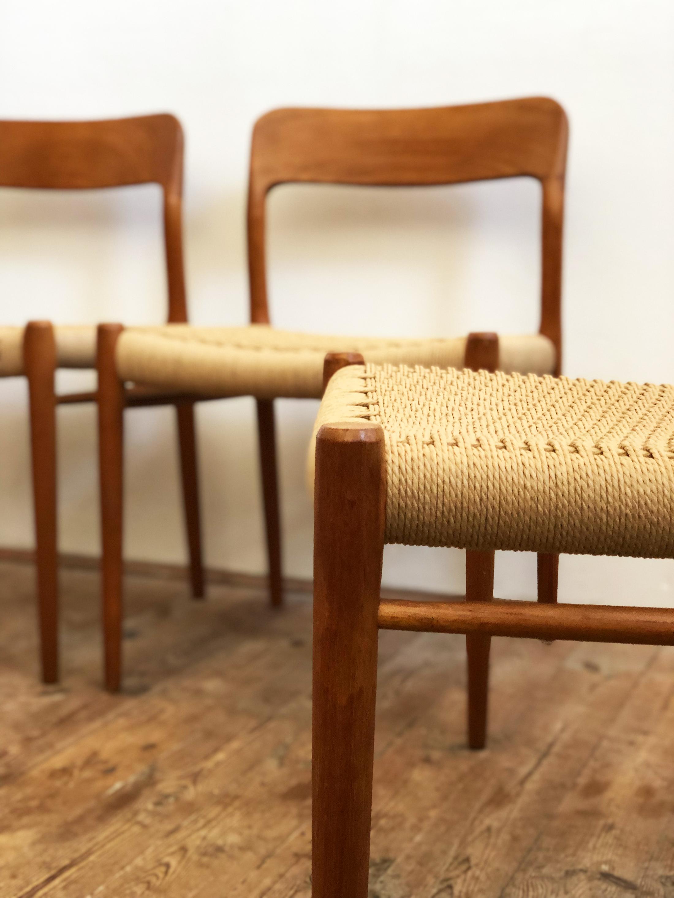 Dining Chairs, Model 75 by Niels O. Møller in Teak and Paper Cord, Set of 4 2
