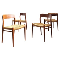 Dining Chairs, Model 75 by Niels O. Møller in Teak and Paper Cord, Set of 4