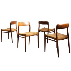 Dining Chairs, Model 75 by Niels O. Møller in Teak and Paper Cord, Set of 4