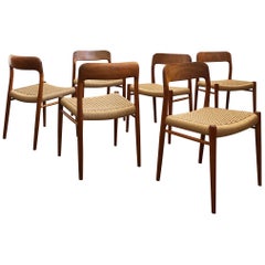 Dining Chairs, Model 75 by Niels O. Møller in Teak and Paper Cord, Set of 6