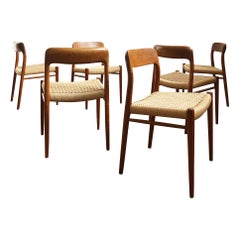 Dining Chairs, Model 75 by Niels O. Møller in Teak and Paper Cord, Set of 6