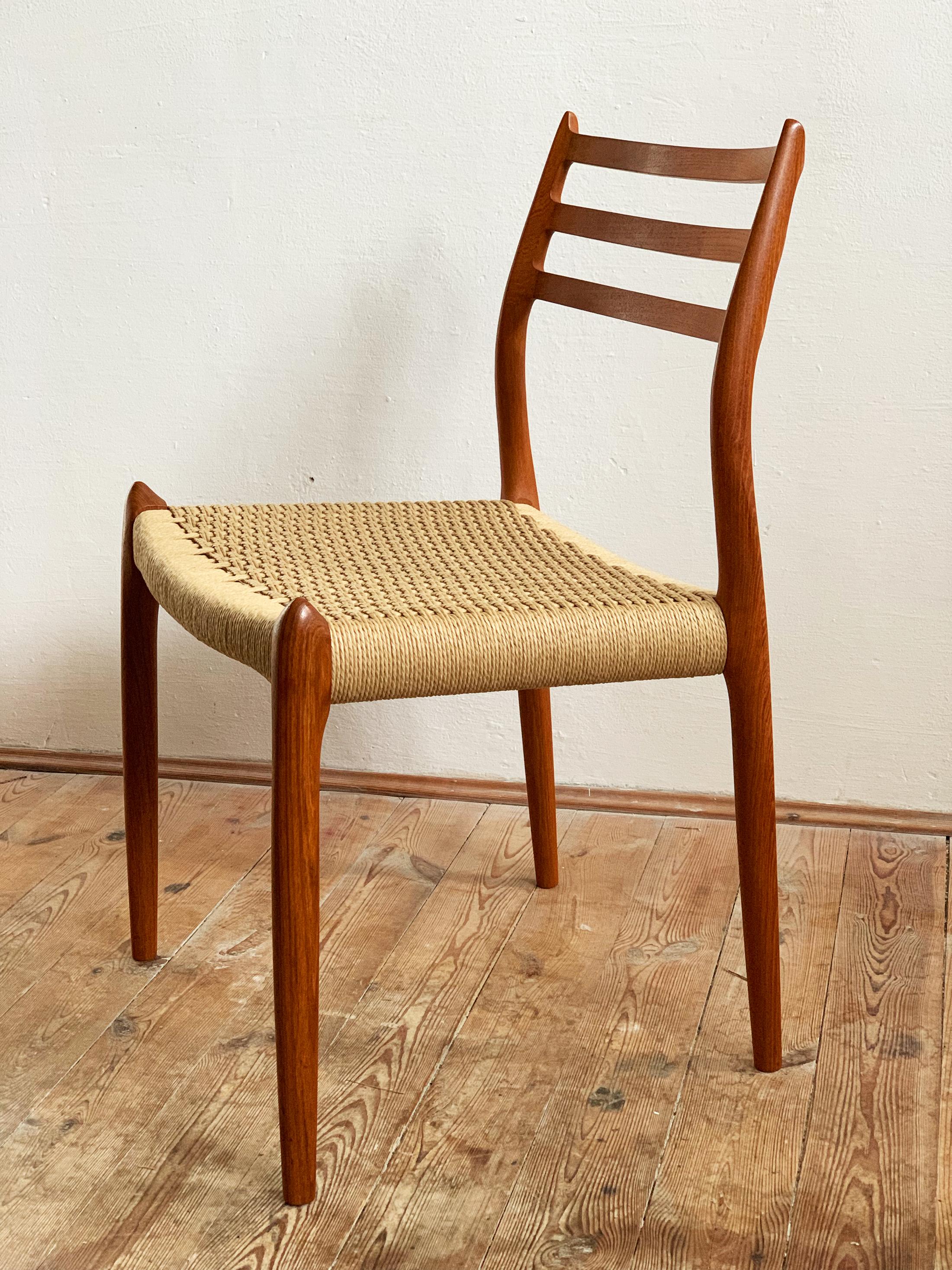 Mid-20th Century Dining Chairs, Model 78 and 62 by Niels O. Møller in Teak and Leather, Set of 8 For Sale