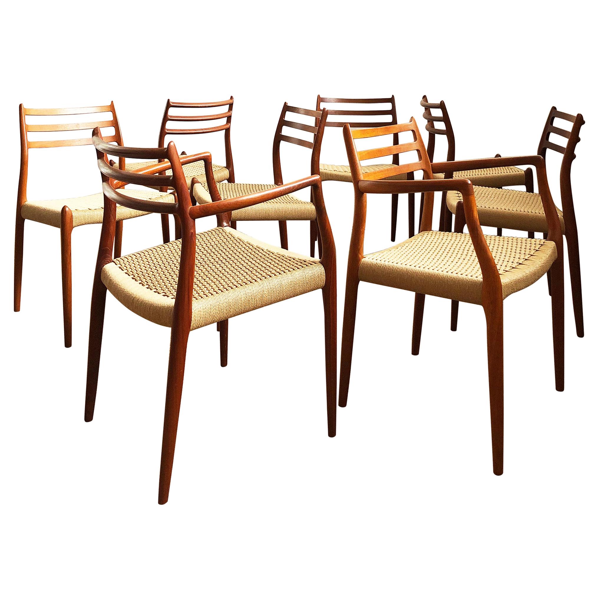 Dining Chairs, Model 78 and 62 by Niels O. Møller in Teak and Leather, Set of 8 For Sale