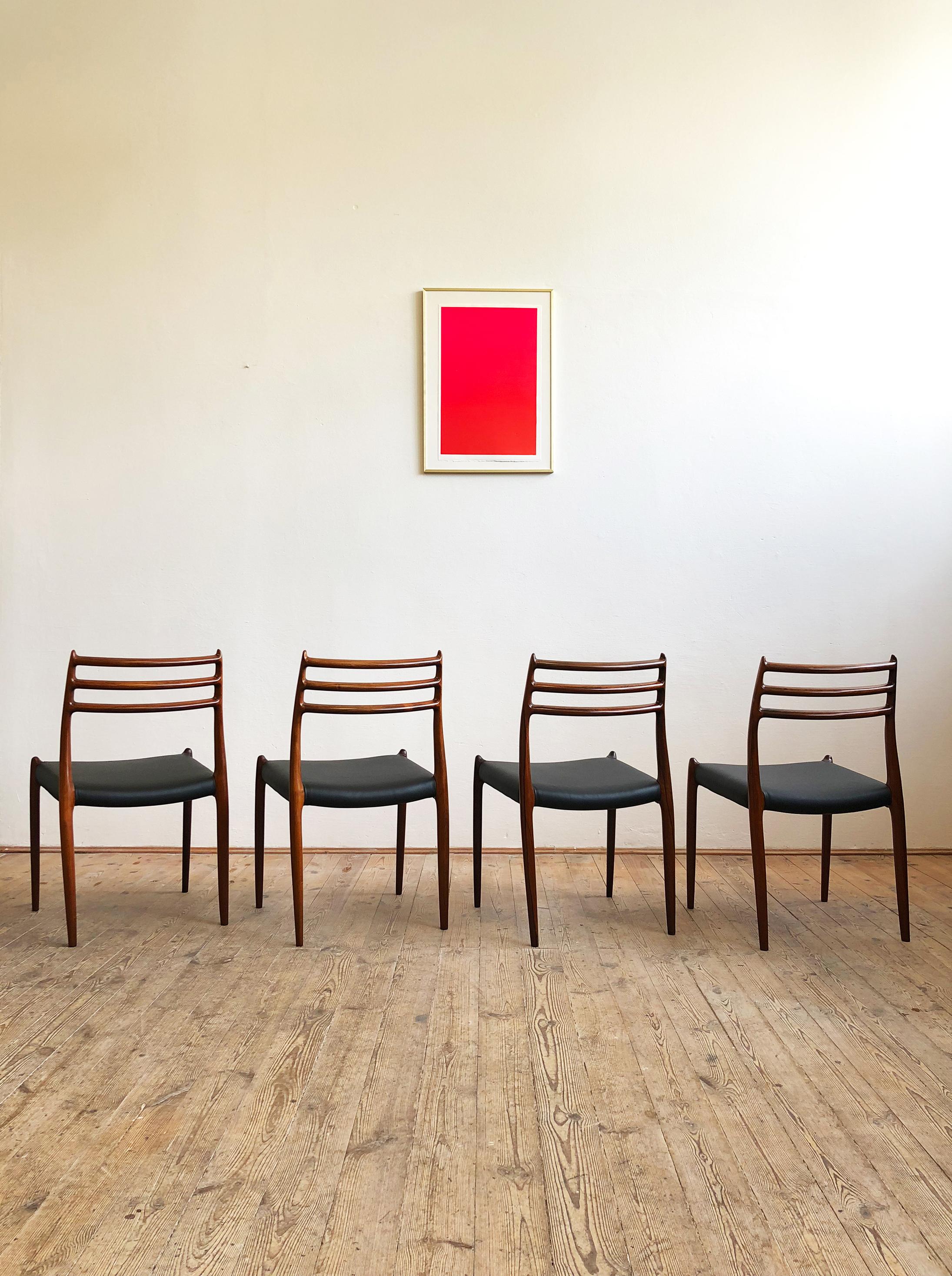 Mid-Century Modern Dining Chairs, Model 78 by Niels O. Møller in Teak and Leather, Set of 4