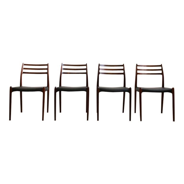 Dining Chairs, Model 78 by Niels O. Møller in Teak and Leather, Set of 4