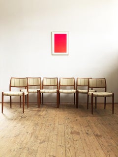 Dining Chairs, Model 80 by Niels O. Møller in Teak and Beige Fabric, Set of 6
