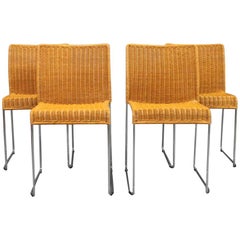 Dining Chairs, Model S 21, in Rattan by Titio Agnoli and Bonacina, 1980s