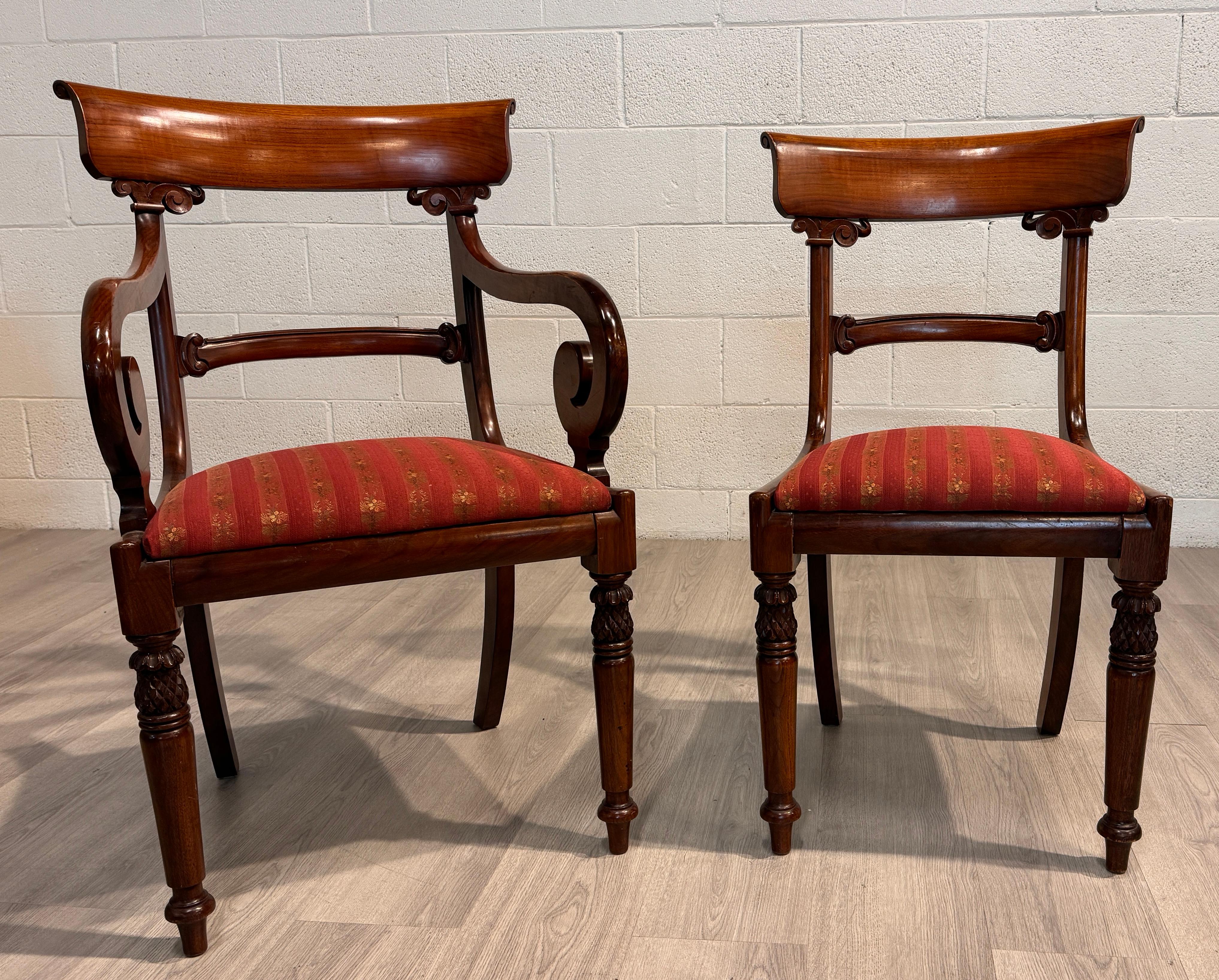 Canadian Dining Chairs Set of 12 Walnut, 1 Carver and 11 Side Chairs For Sale