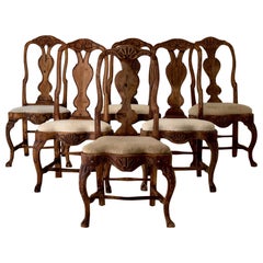 Dining Chairs Set of 6 Swedish Rococo Period 18th Century Brown Sweden