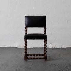 Dining Chairs Set of Six Oak Black Leather Baroque Sweden