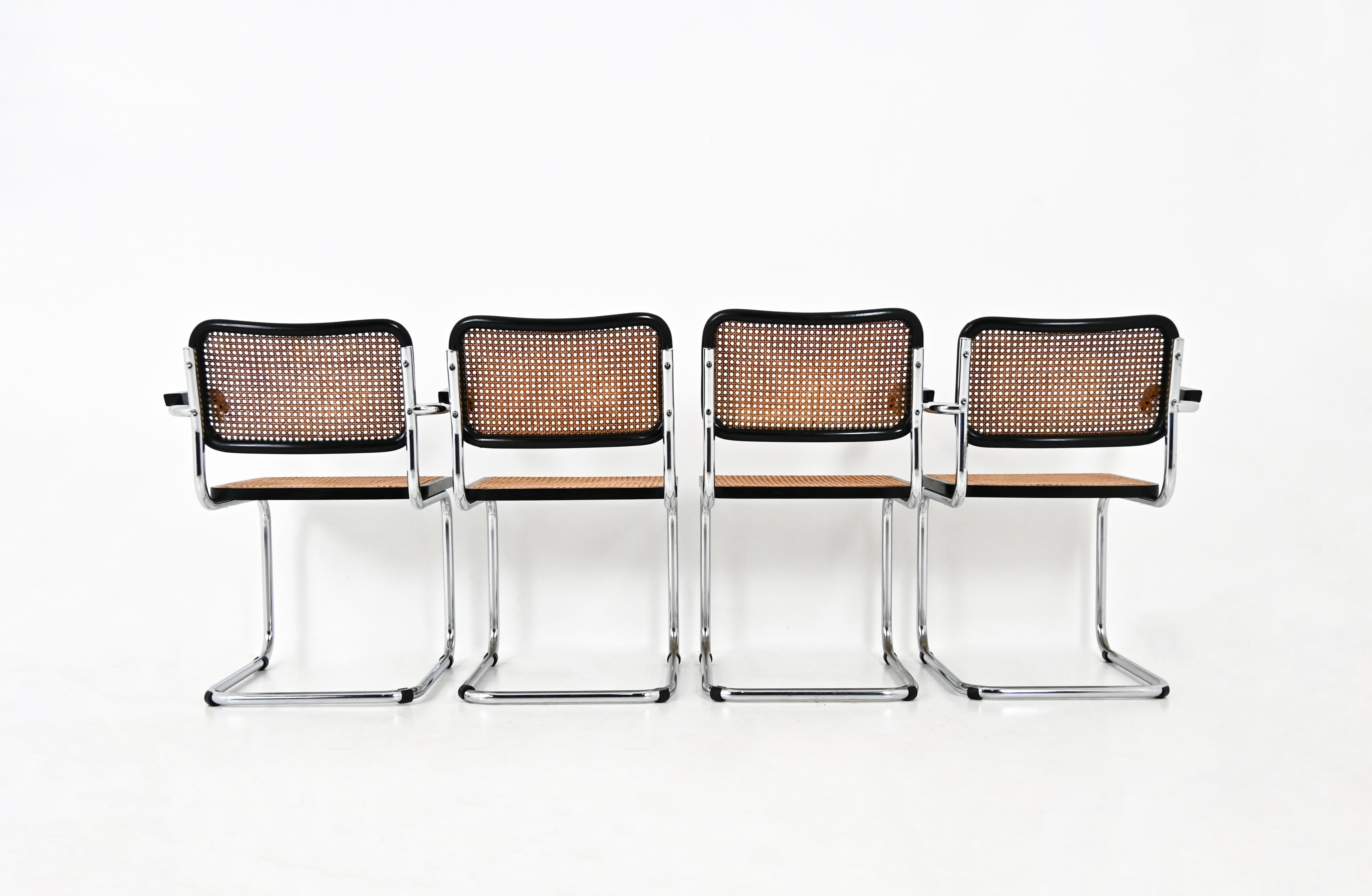 Fine XX secolo Sedie da pranzo stile B32 di Marcel Breuer, set di 4 pezzi