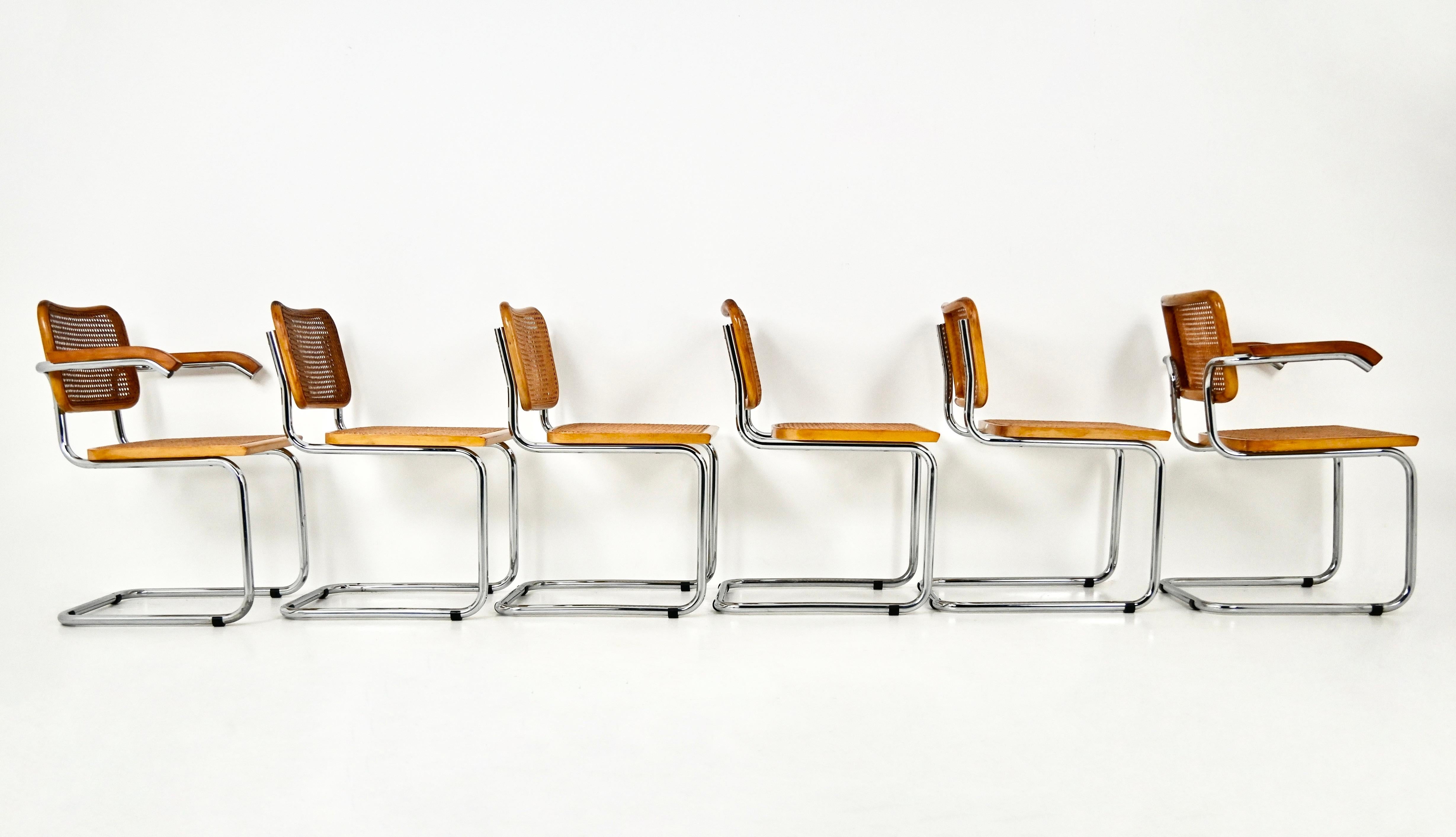 Mid-Century Modern Dining Chairs Style B32 by Marcel Breuer, Set of 6