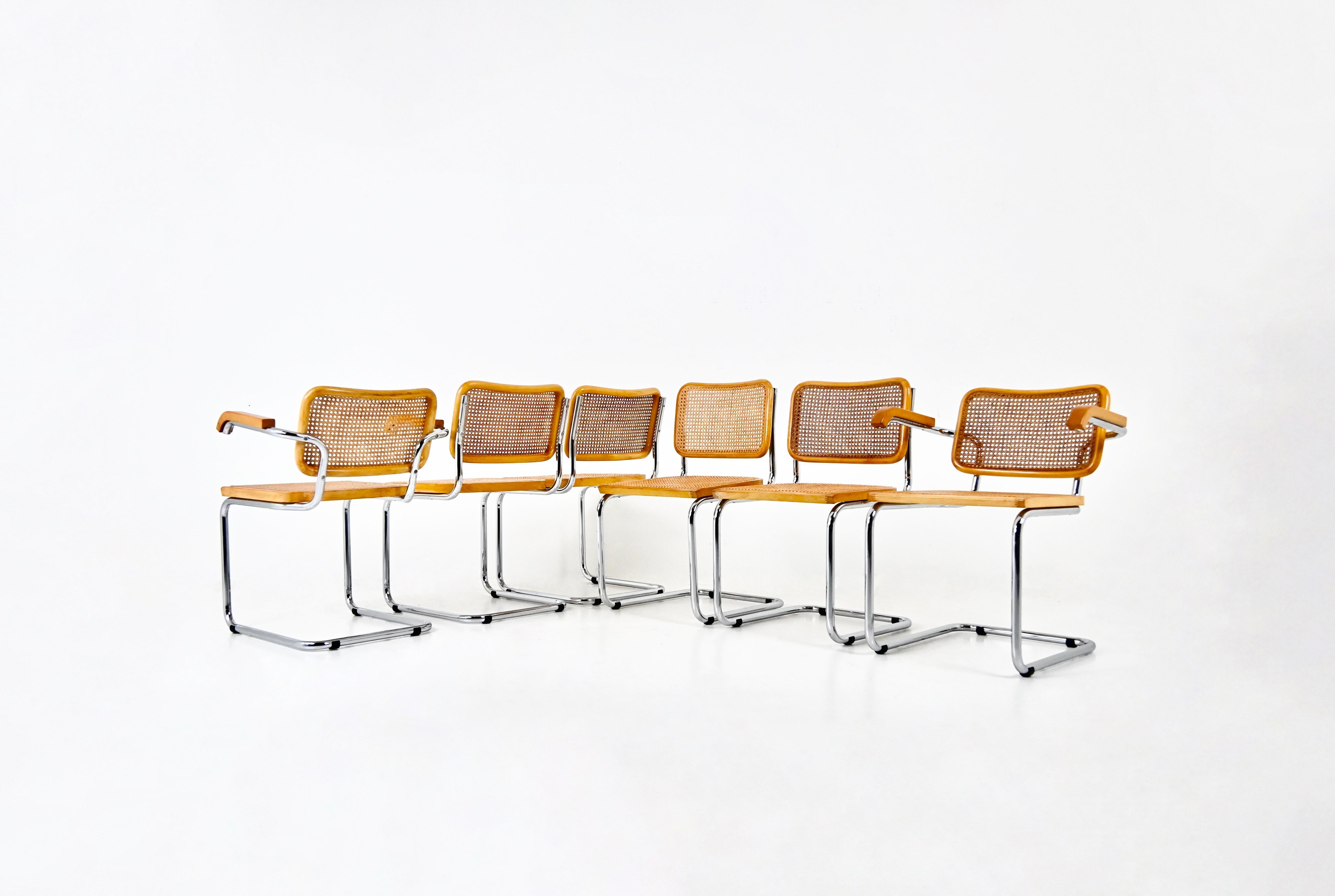 Mid-Century Modern Dining Chairs Style B32 by Marcel Breuer, Set of 6