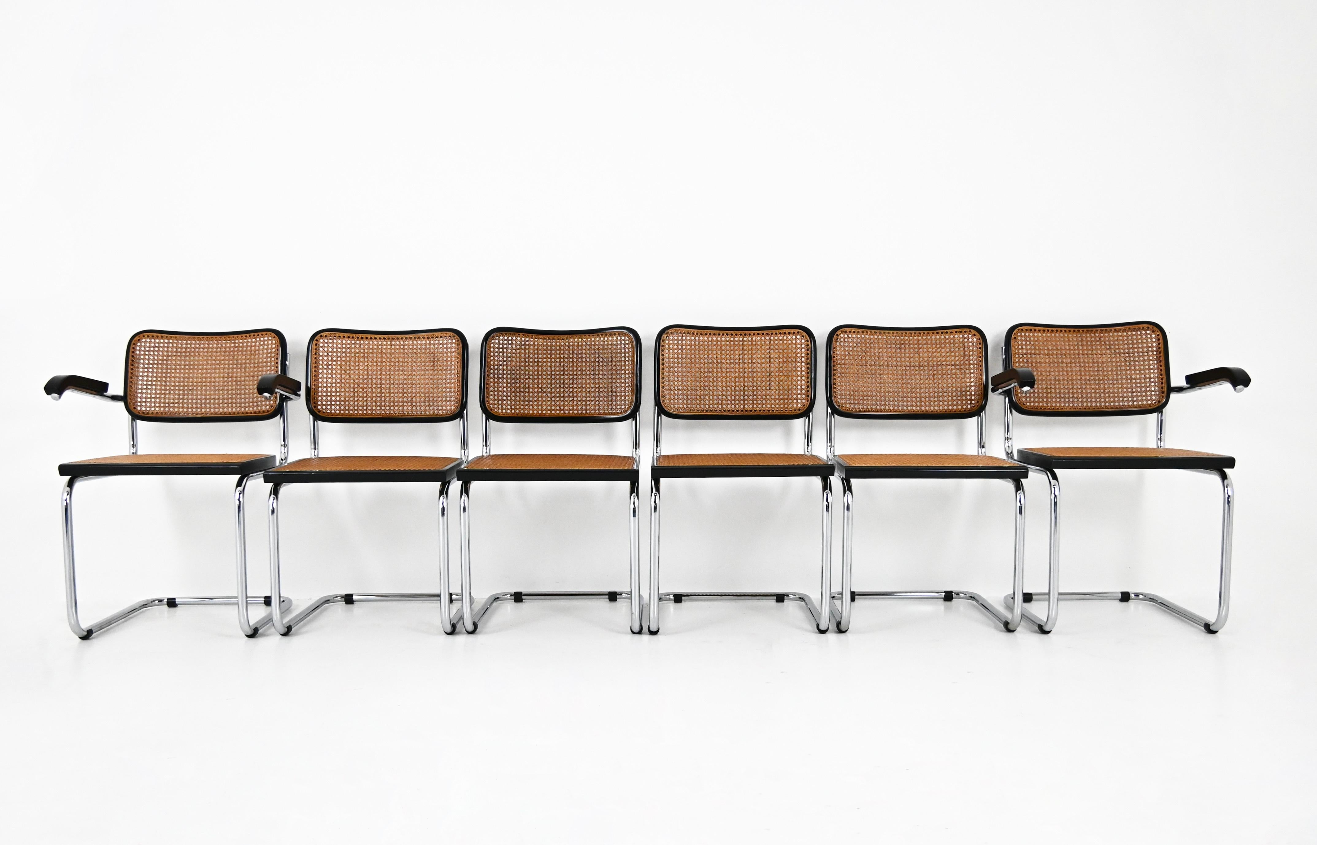 Italian Dining Chairs Style B32 by Marcel Breuer Set of 6 For Sale