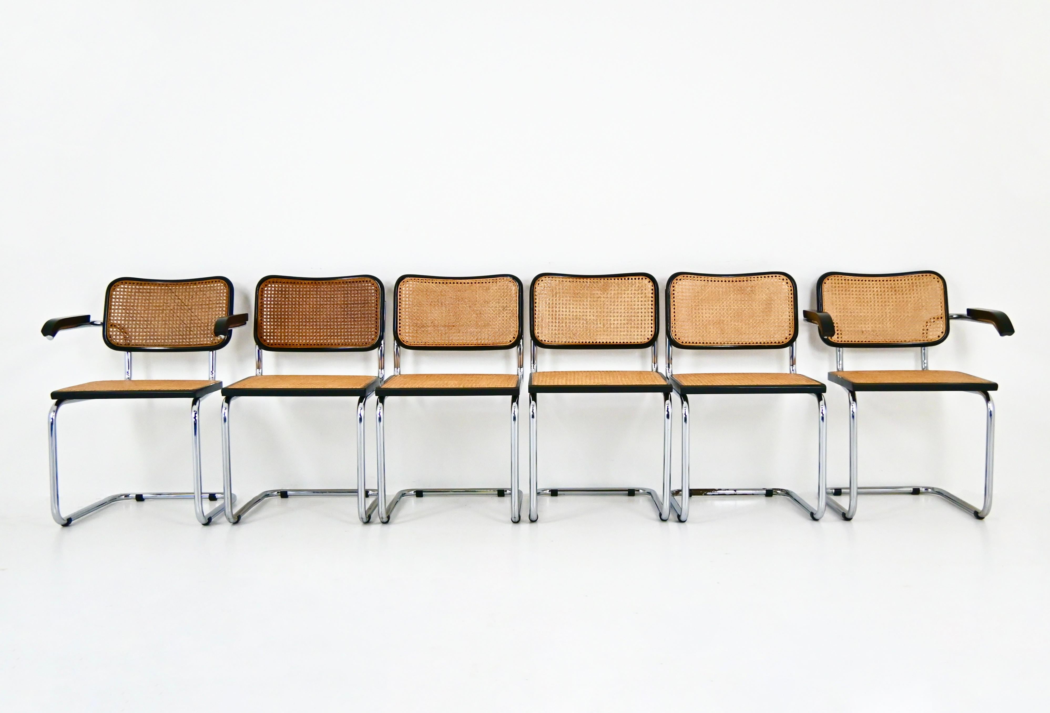 Italian Dining Chairs Style B32 by Marcel Breuer Set of 6 For Sale